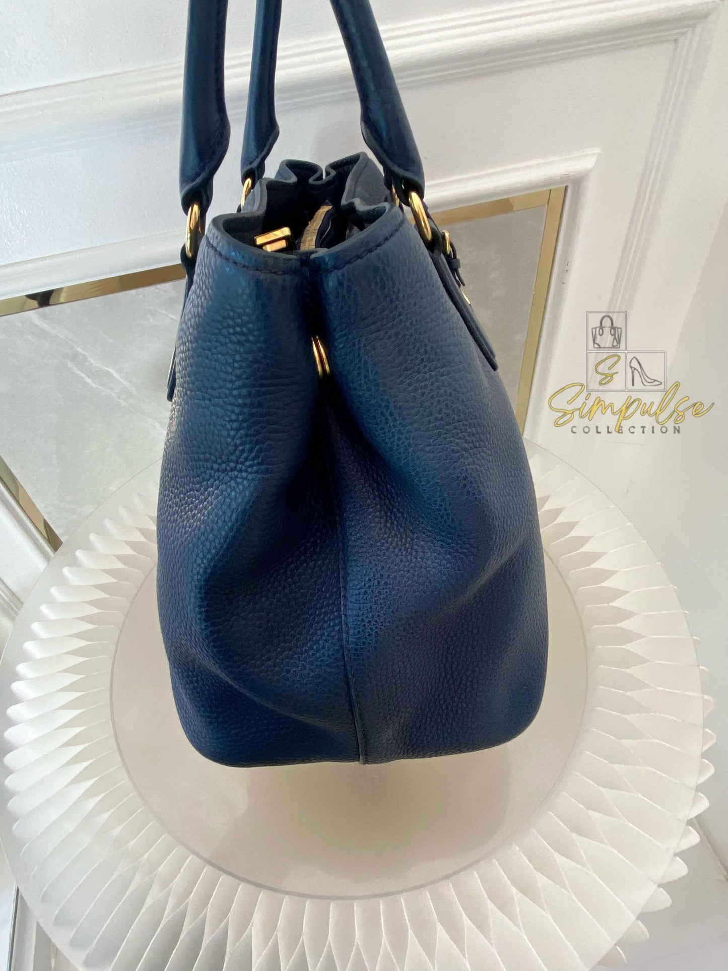 Prada Bluette Vitello Daino Leather Tote Bag