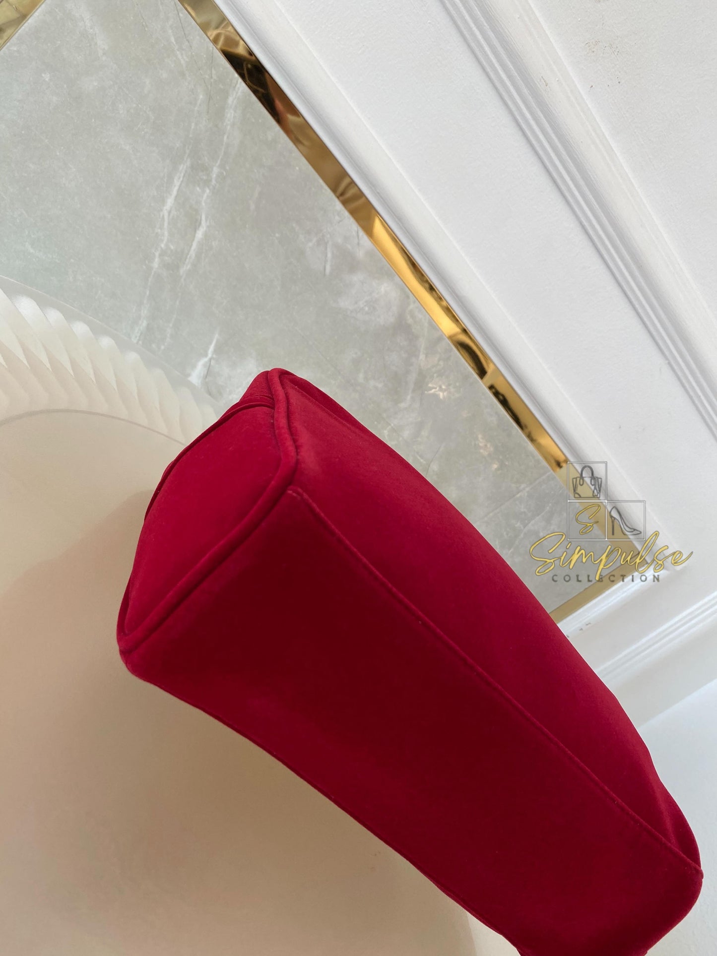 Gucci Red Velvet Cosmetic Pouch w/ Gold G Parfums Plaque