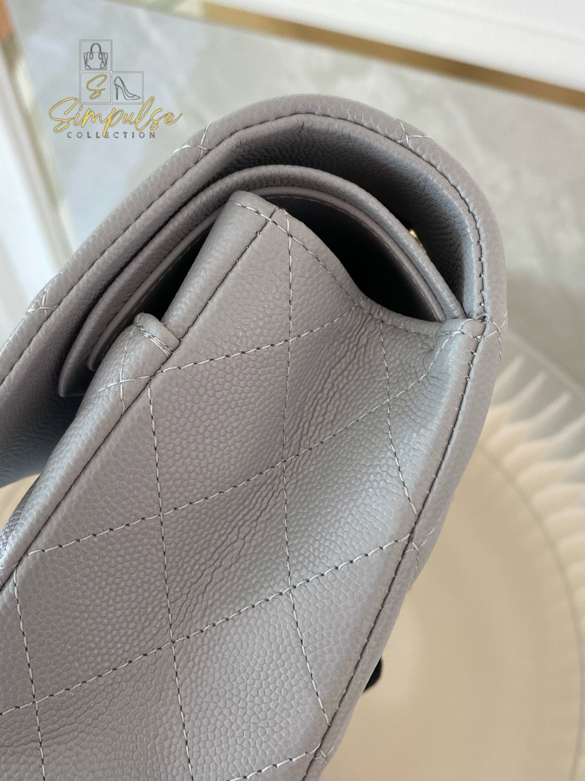 CHANEL CLASSIC MEDIUM DOUBLE FLAP DOVE GRAY