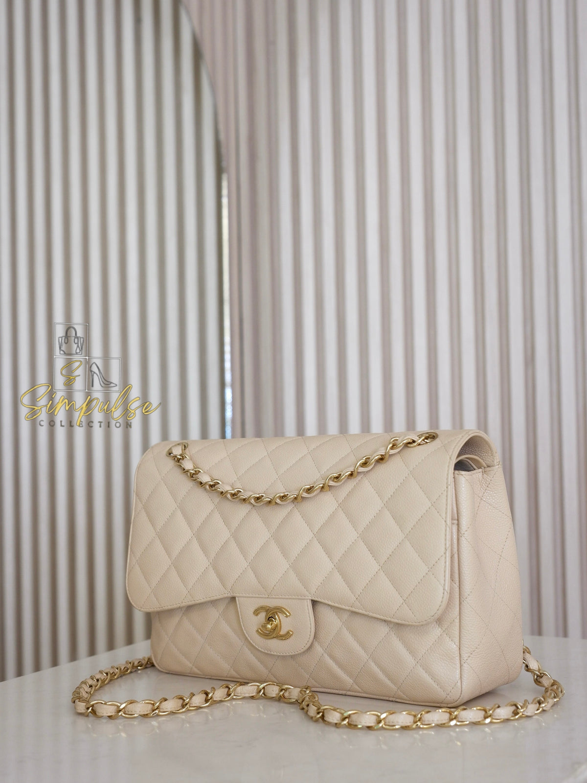 CHANEL JUMBO DOUBLE FLAP BEIGE CAVIAR
