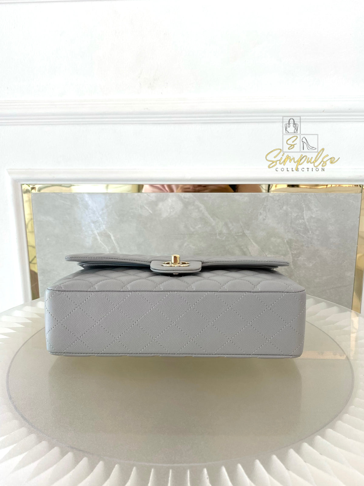 CHANEL CLASSIC MEDIUM DOUBLE FLAP DOVE GRAY