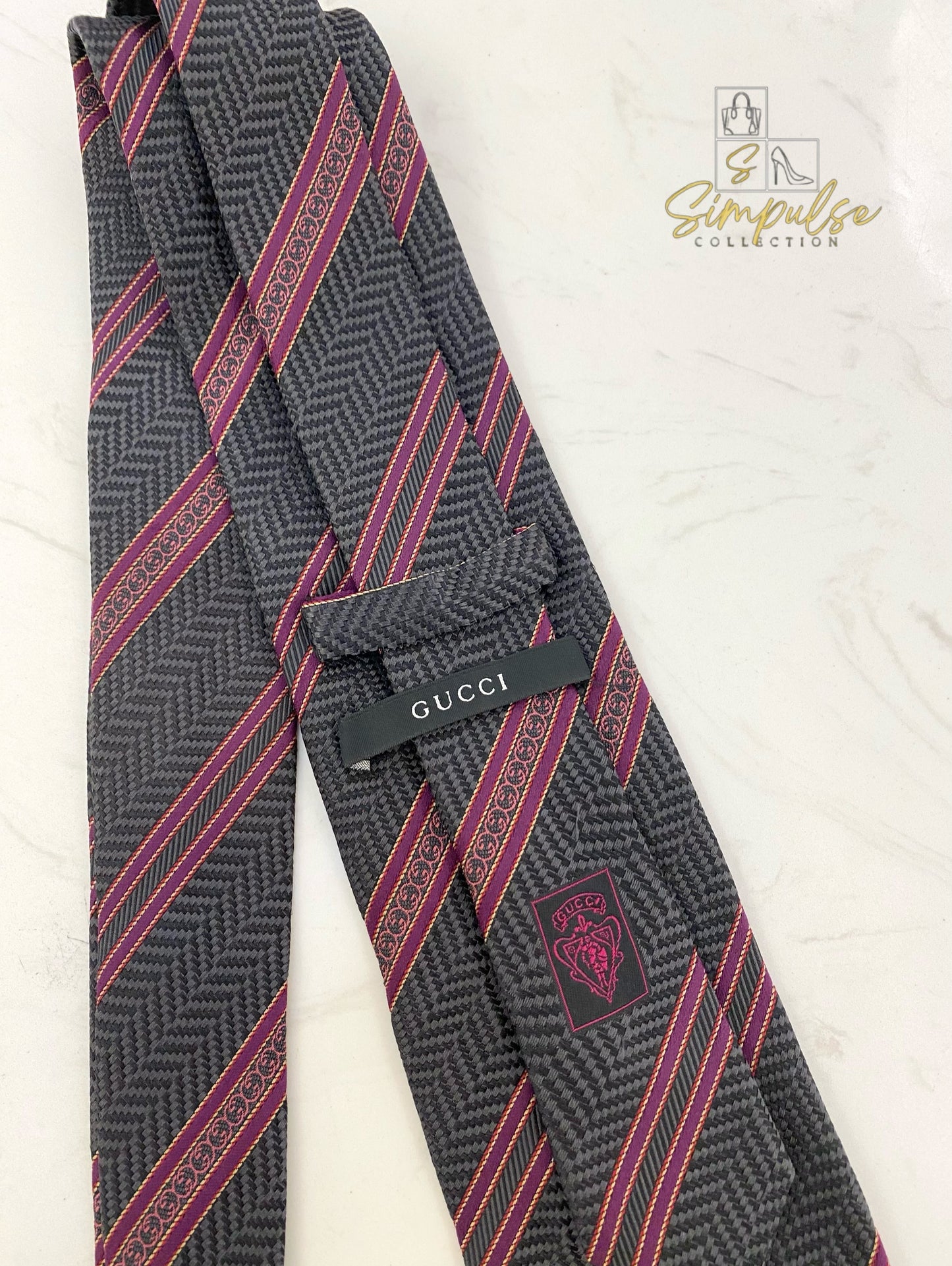 GUCCI BLACK HERRINGBONE NECKTIE