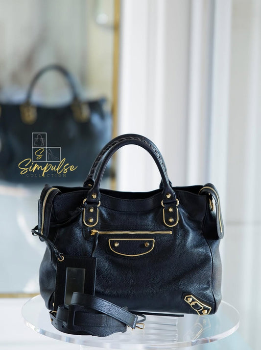 Balenciaga Metallic Edge Velo Black in GHW