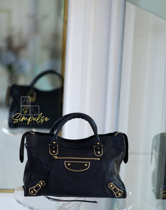 Balenciaga City Metallic Edge Black GHW
