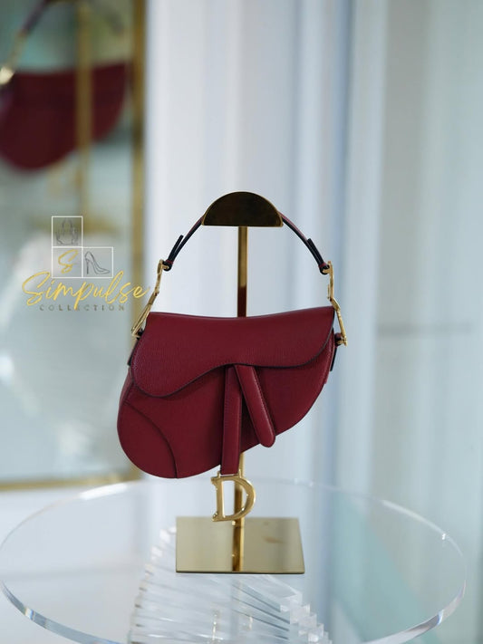 CD Red Mini Saddle Grained Leather GHW