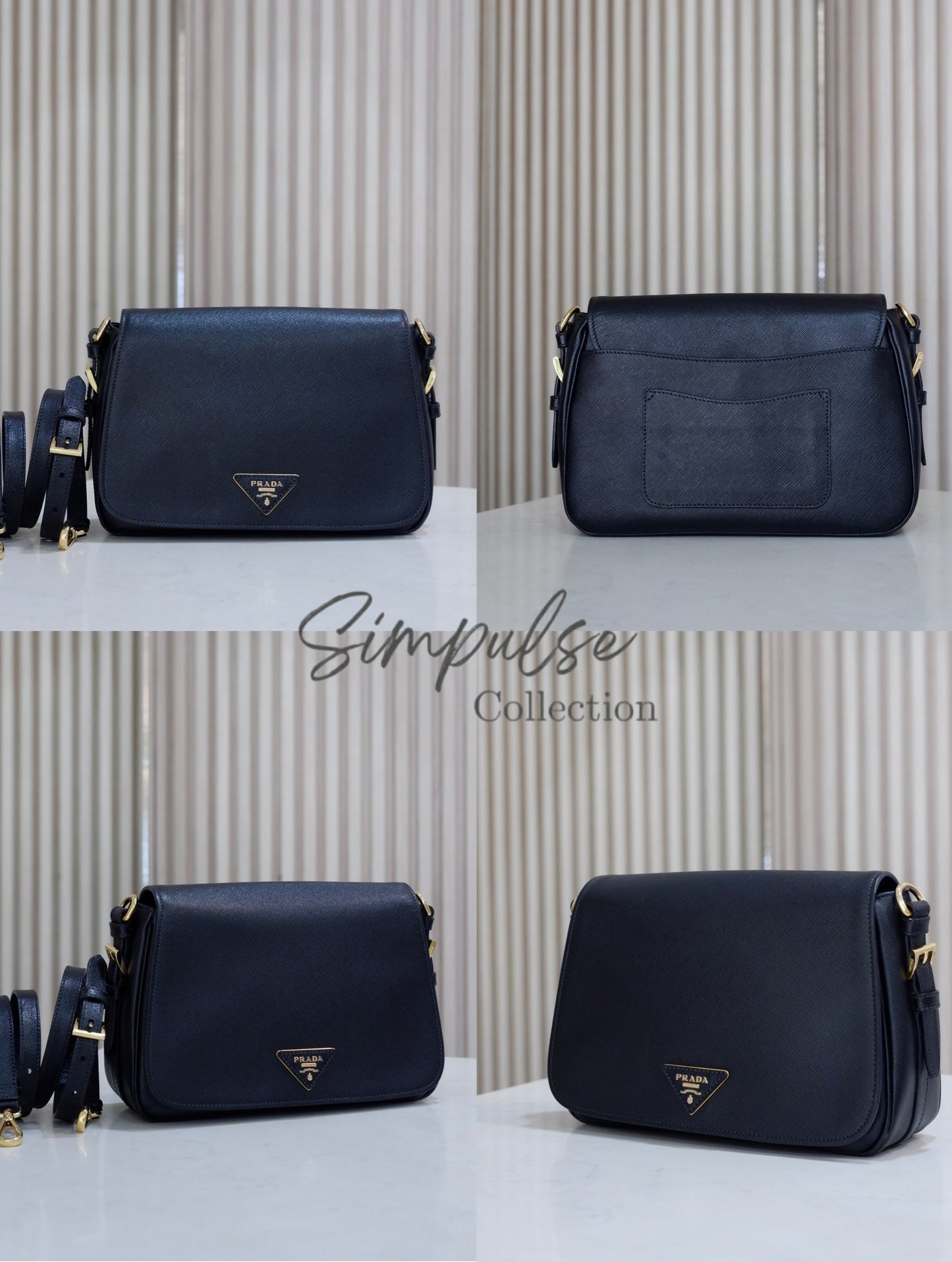 PRADA BLACK DAINO FLAP CROSSBODY BAG
