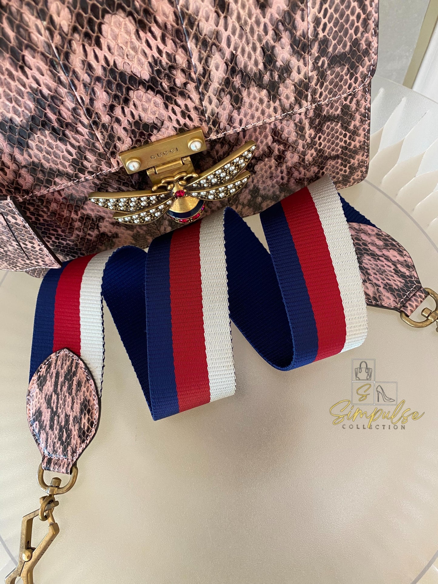 Gucci Queen Margaret Small Snakeskin Top Handle in Pink