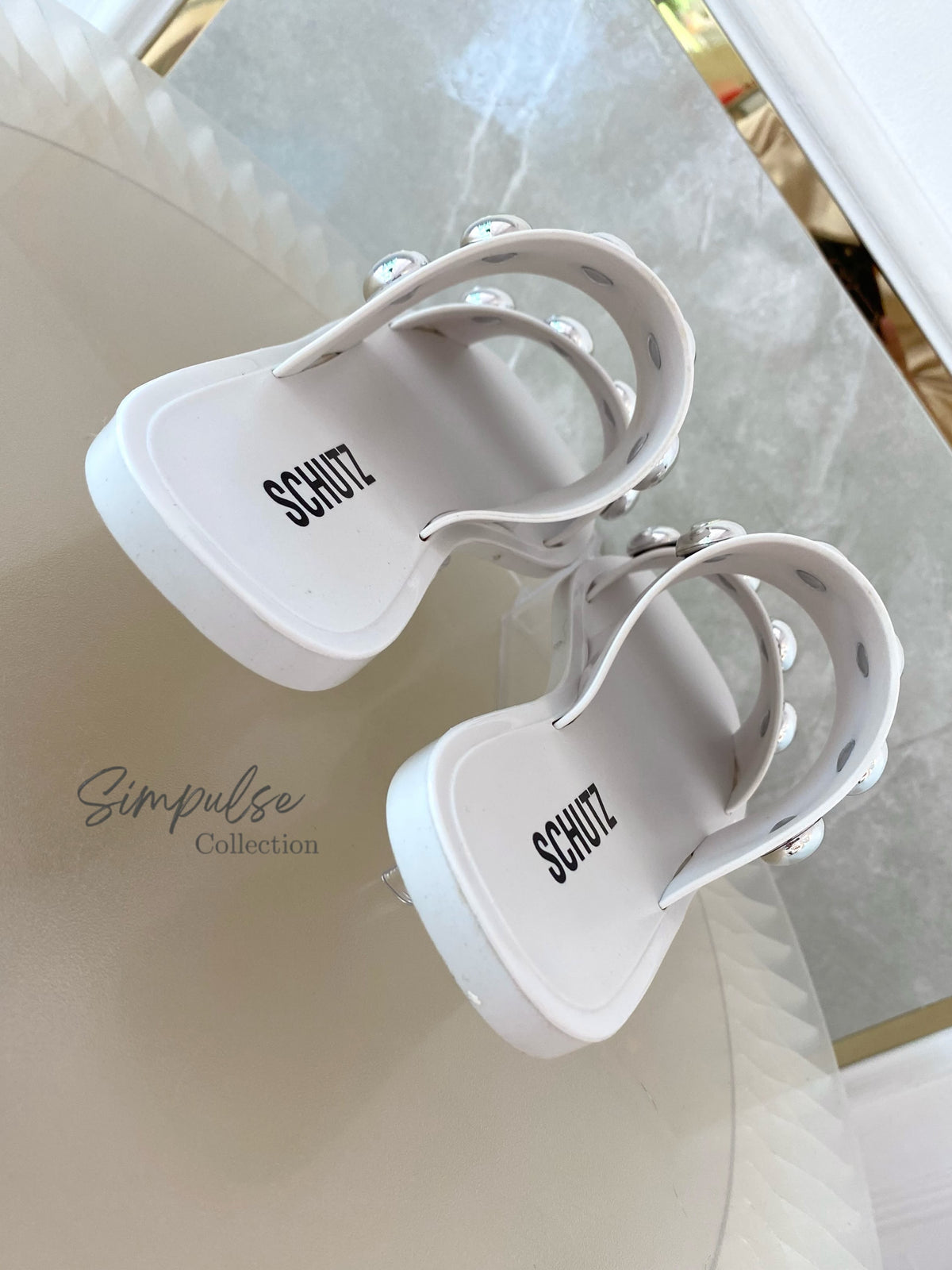 SCHUTZ Lizzie Crystal Slide Sandals White