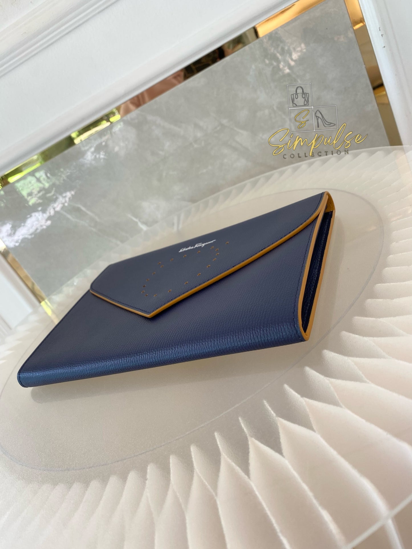 Salvatore Ferragamo Navy Blue Envelope