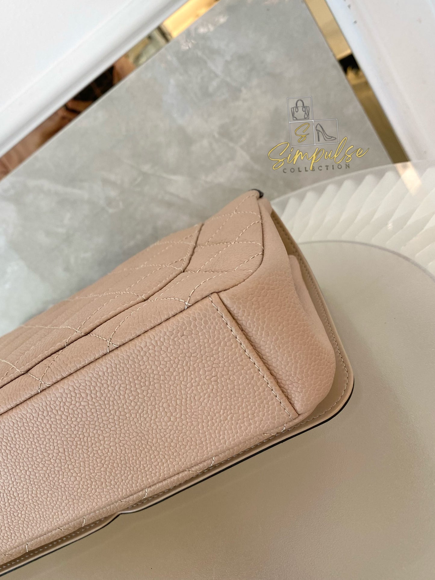 CHANEL BEIGE QUILTED CAVIAR & BLACK LAMBSKIN CC FILIGREE FLAP