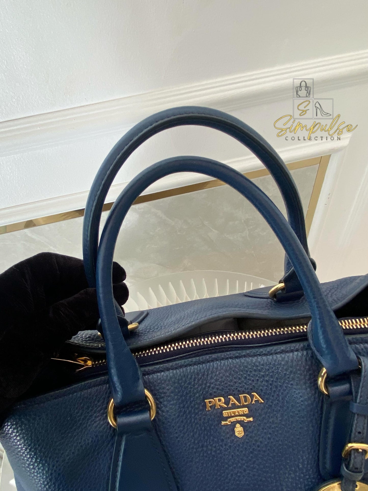 Prada Bluette Vitello Daino Leather Tote Bag