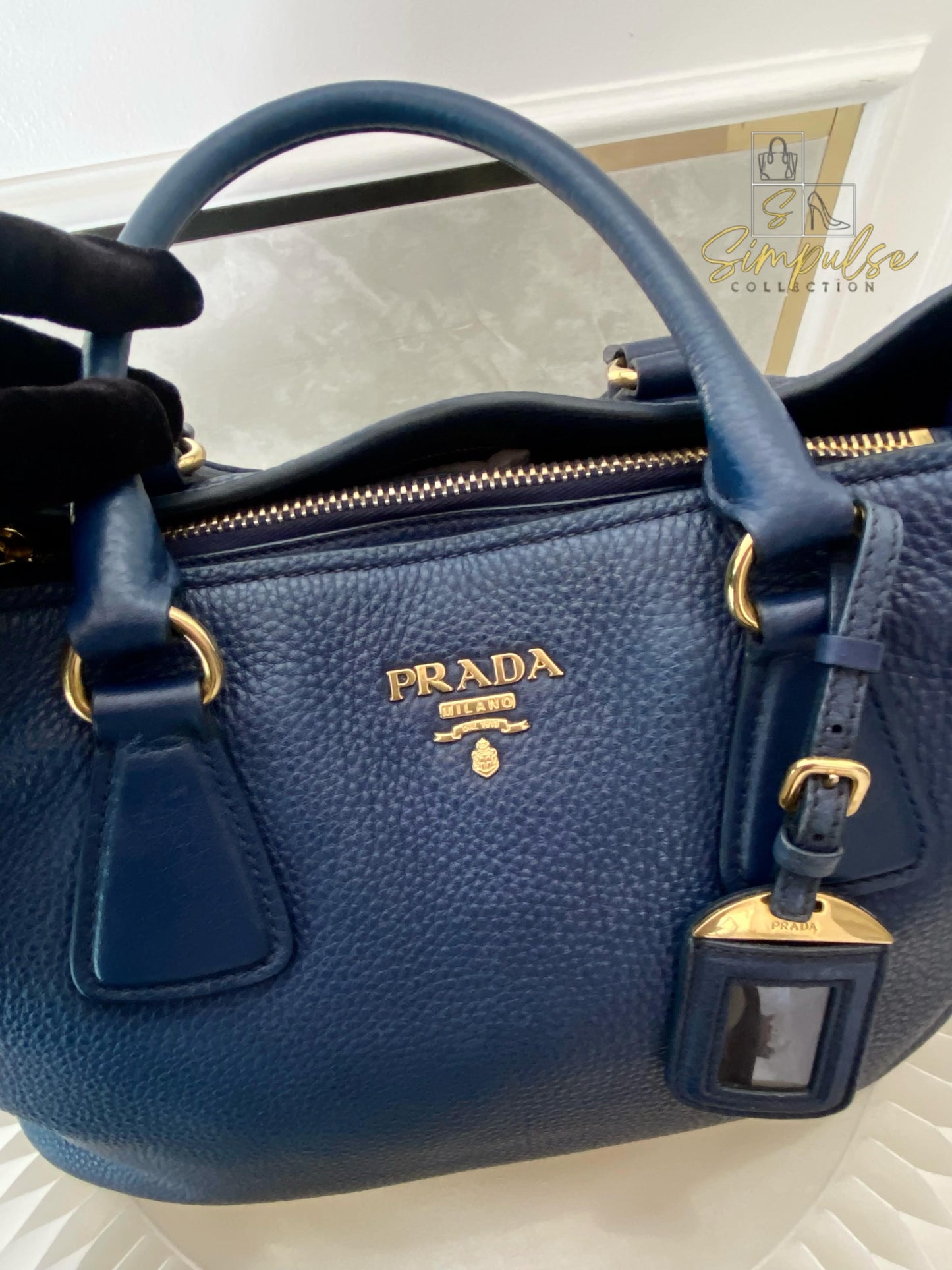 Prada Bluette Vitello Daino Leather Tote Bag