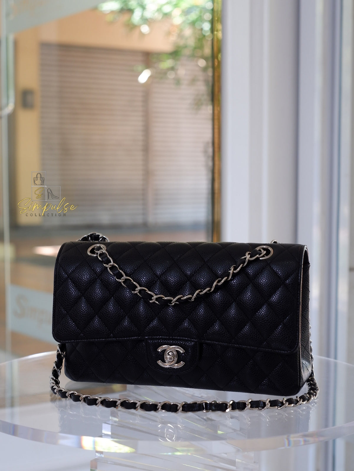 CHANEL DOUBLE FLAP BLACK MEDIUM CAVIAR SHW