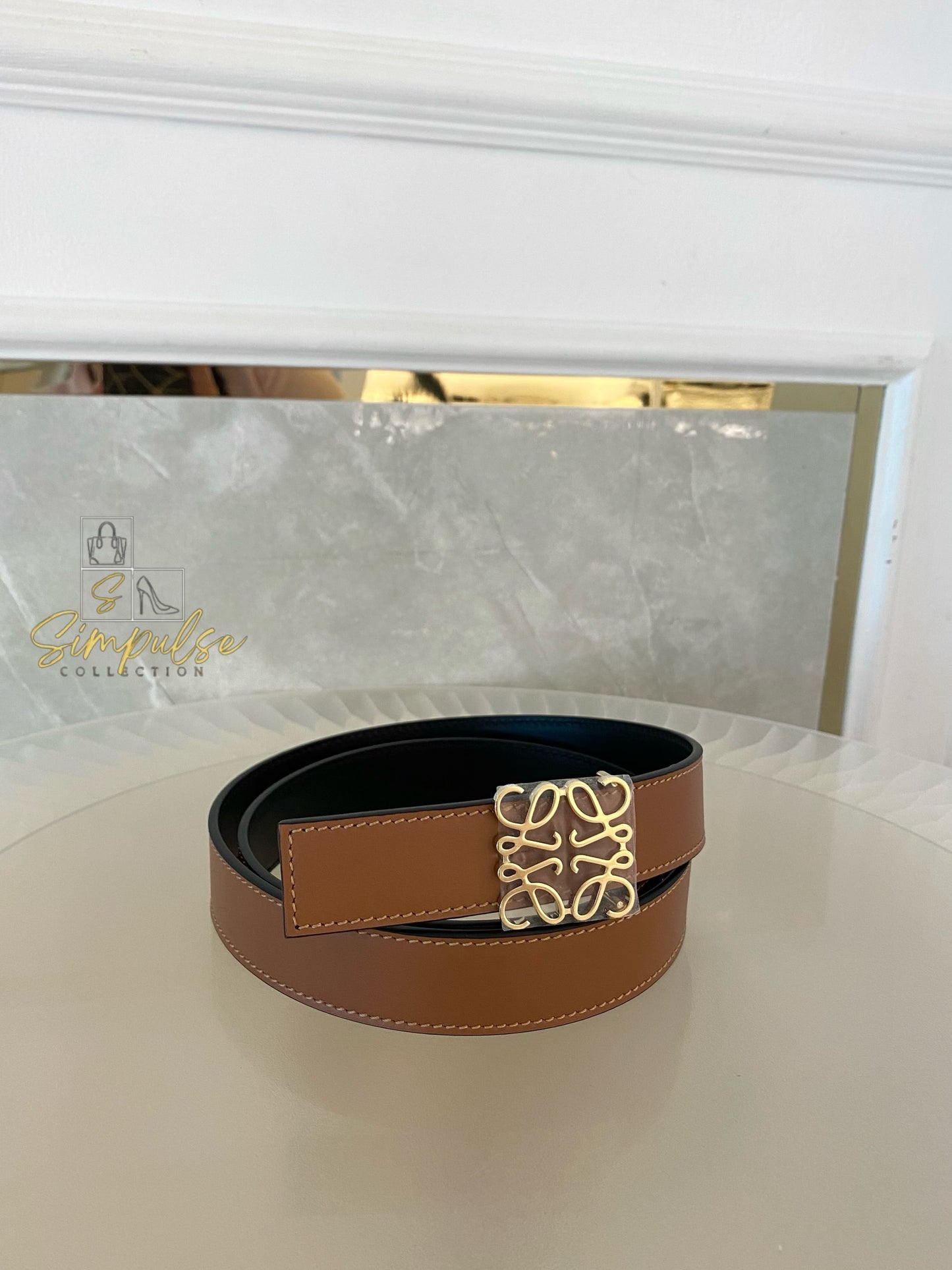 LOEWE BELT TAN/BLACK REVERSIBLE