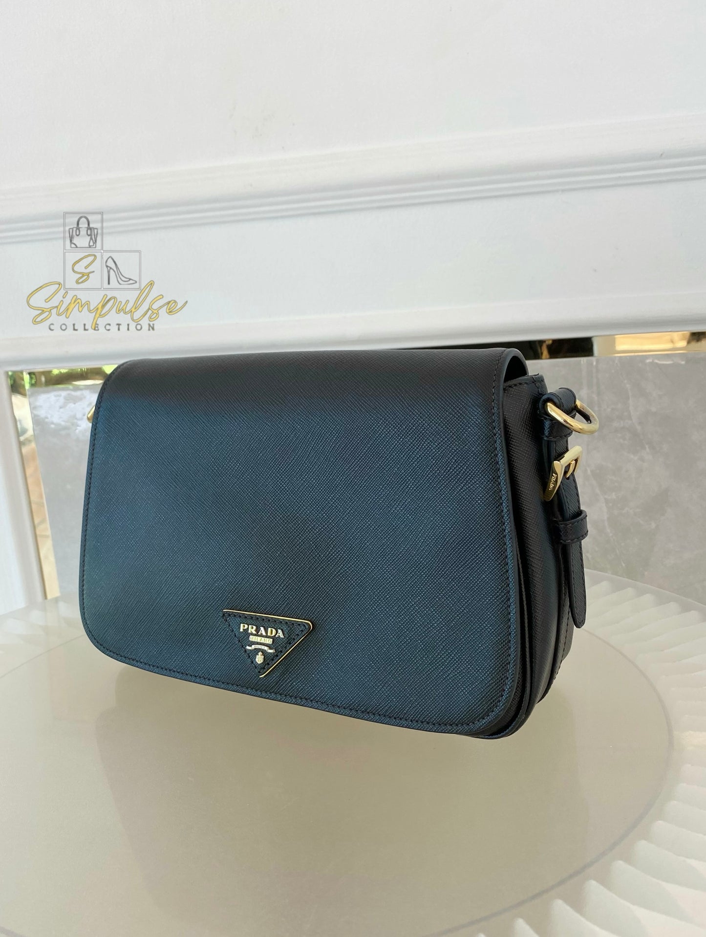 PRADA BLACK DAINO FLAP CROSSBODY BAG
