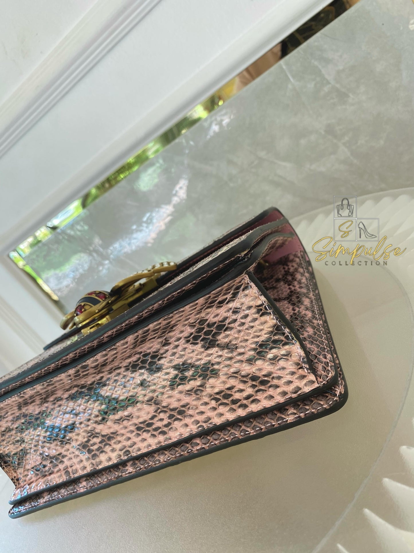 Gucci Queen Margaret Small Snakeskin Top Handle in Pink