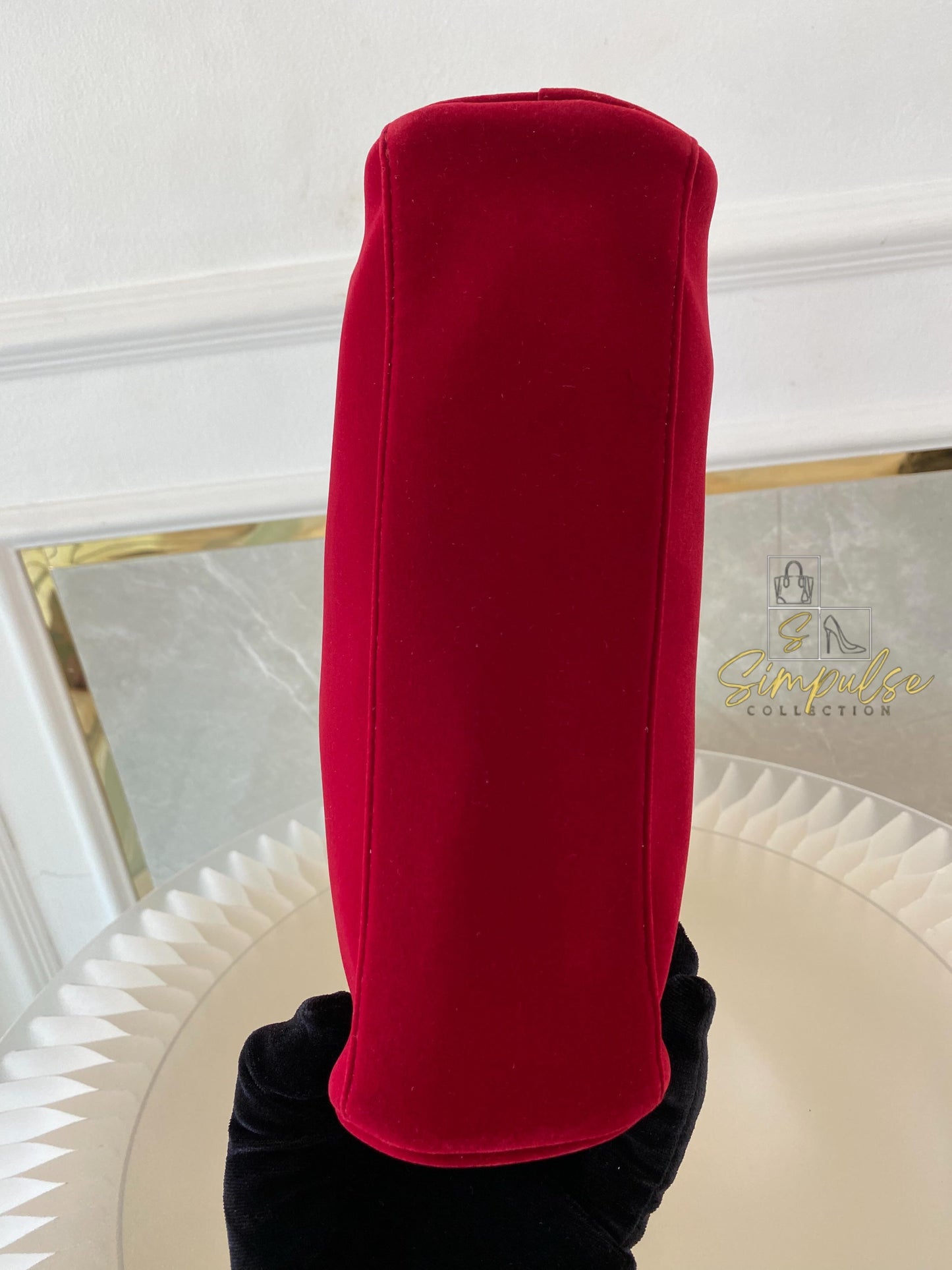 Gucci Red Velvet Cosmetic Pouch w/ Gold G Parfums Plaque