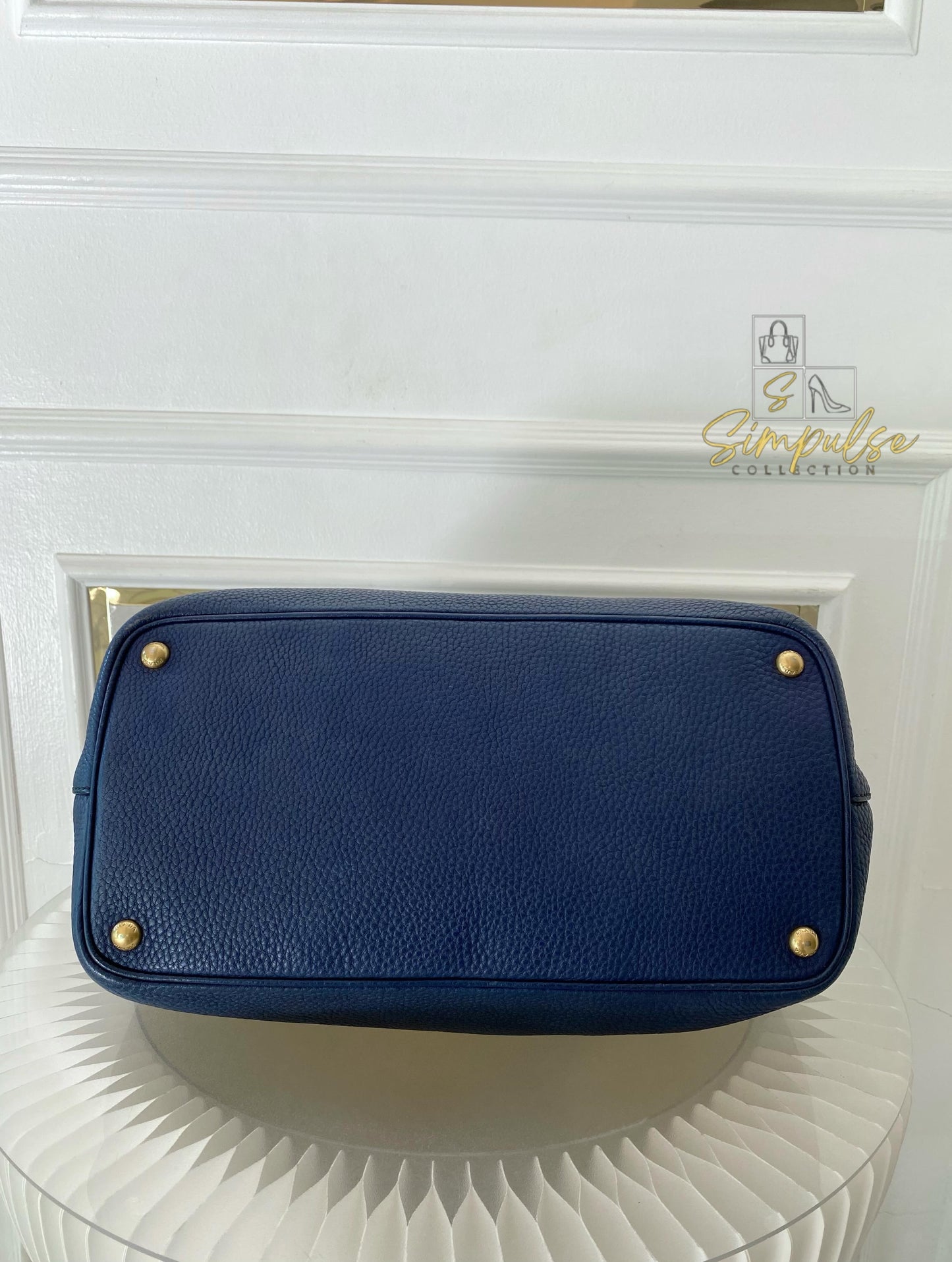 Prada Bluette Vitello Daino Leather Tote Bag