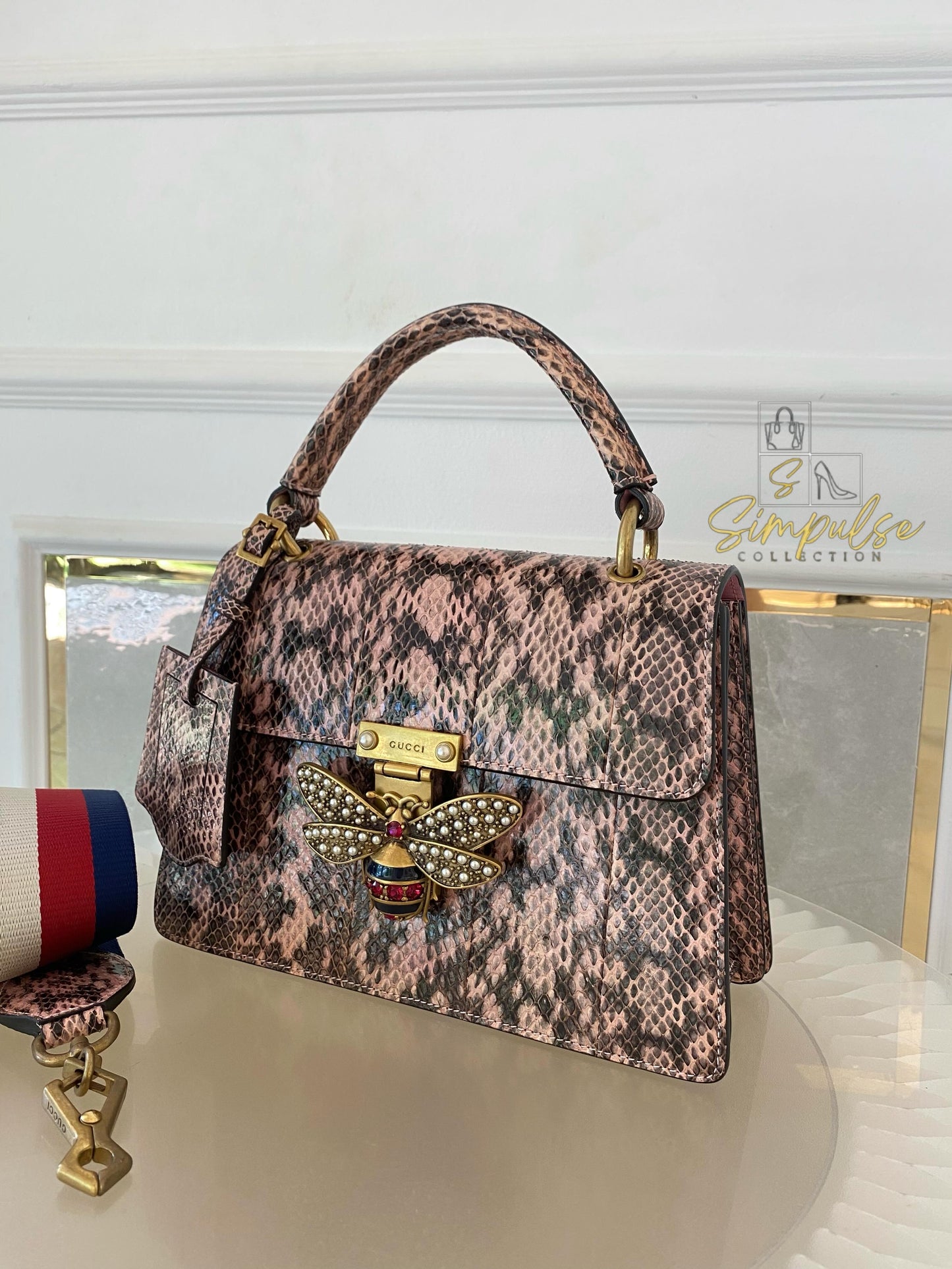Gucci Queen Margaret Small Snakeskin Top Handle in Pink