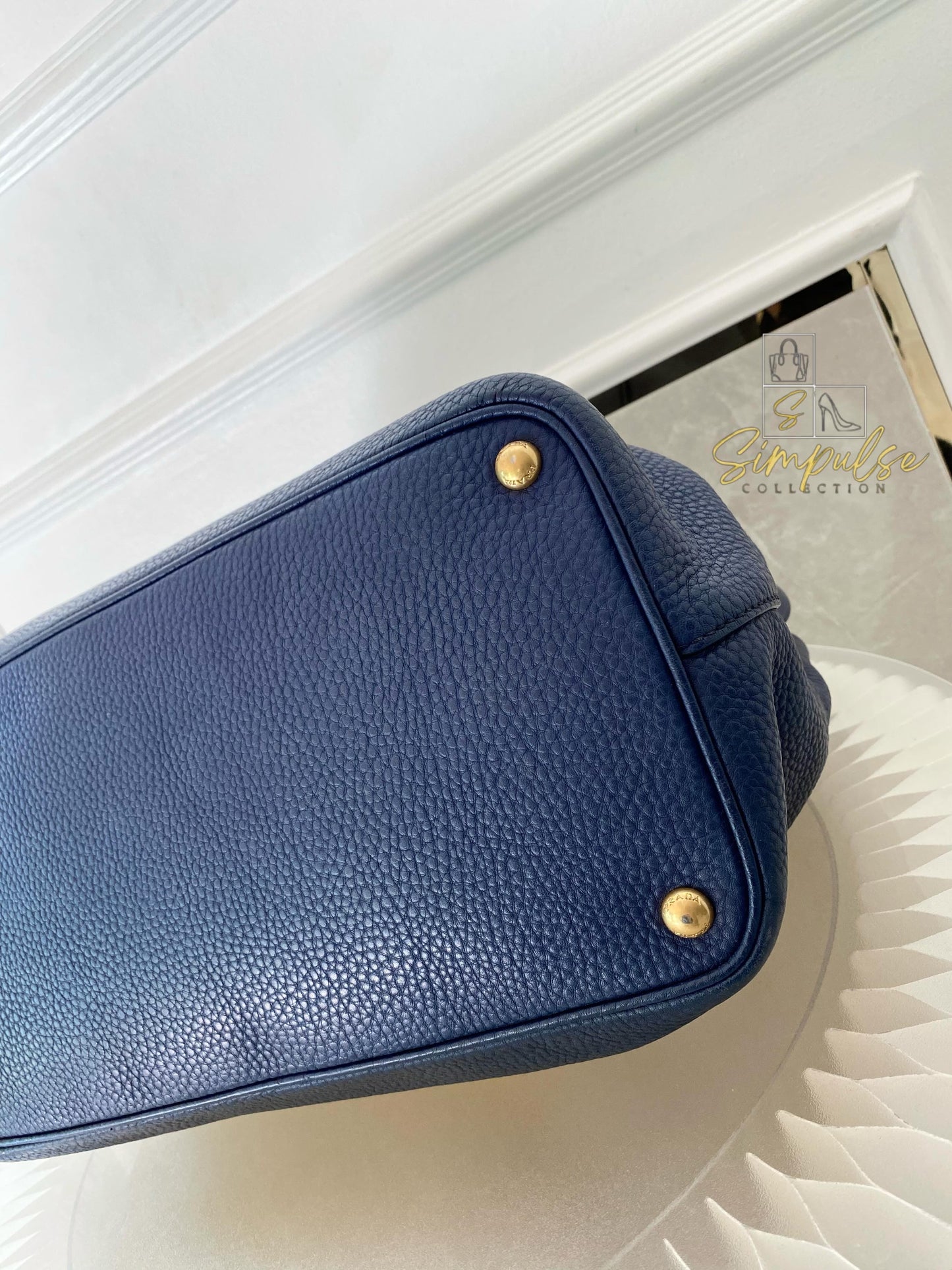 Prada Bluette Vitello Daino Leather Tote Bag