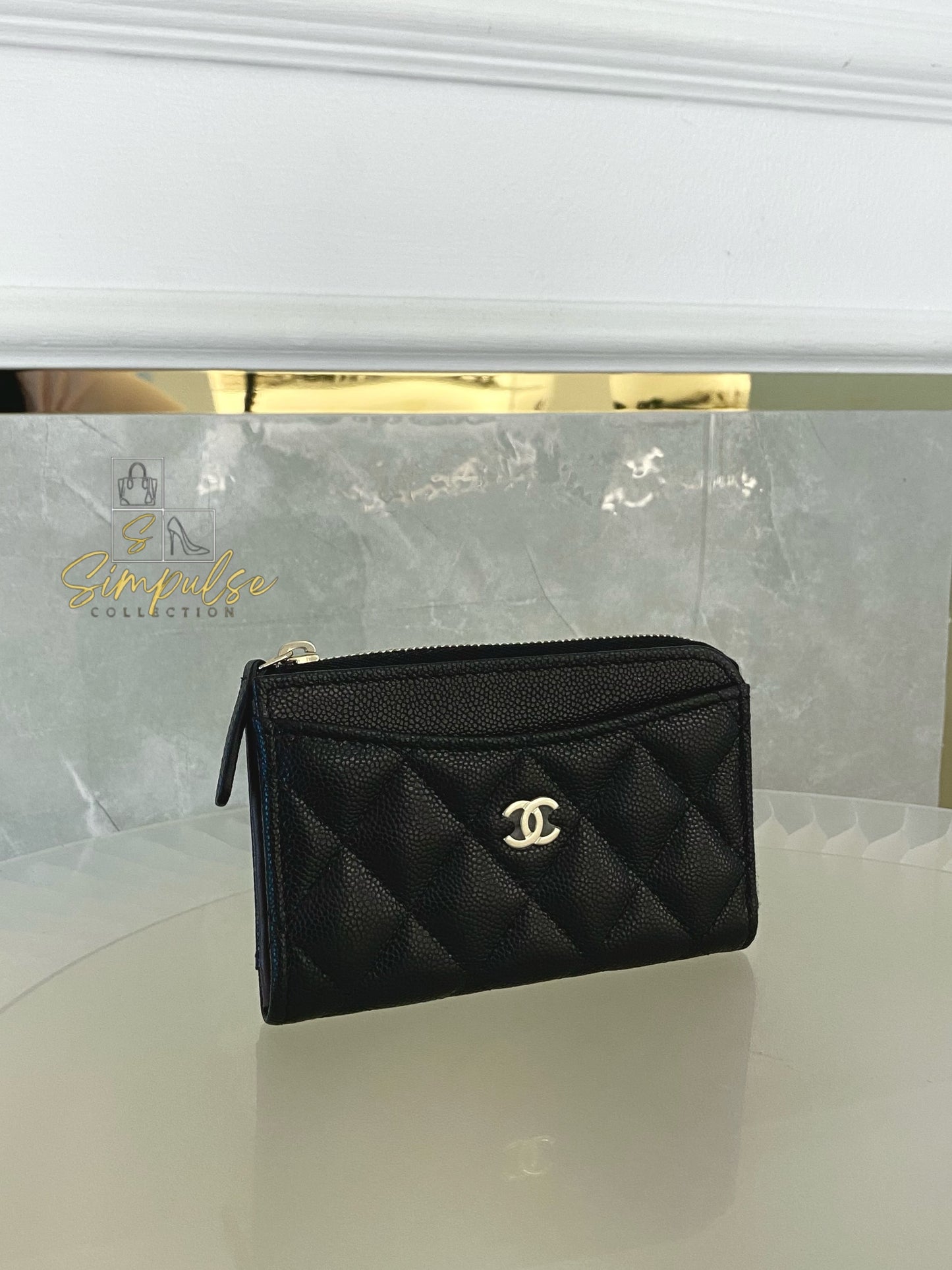 CHANEL CLASSIC ZIP CAVIAR CARD HOLDER BLACK