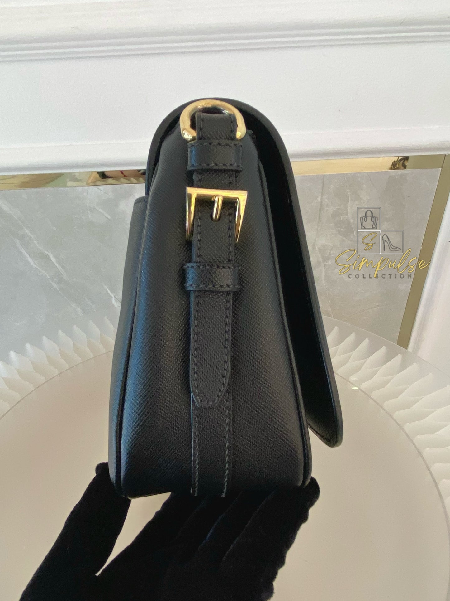 PRADA BLACK DAINO FLAP CROSSBODY BAG