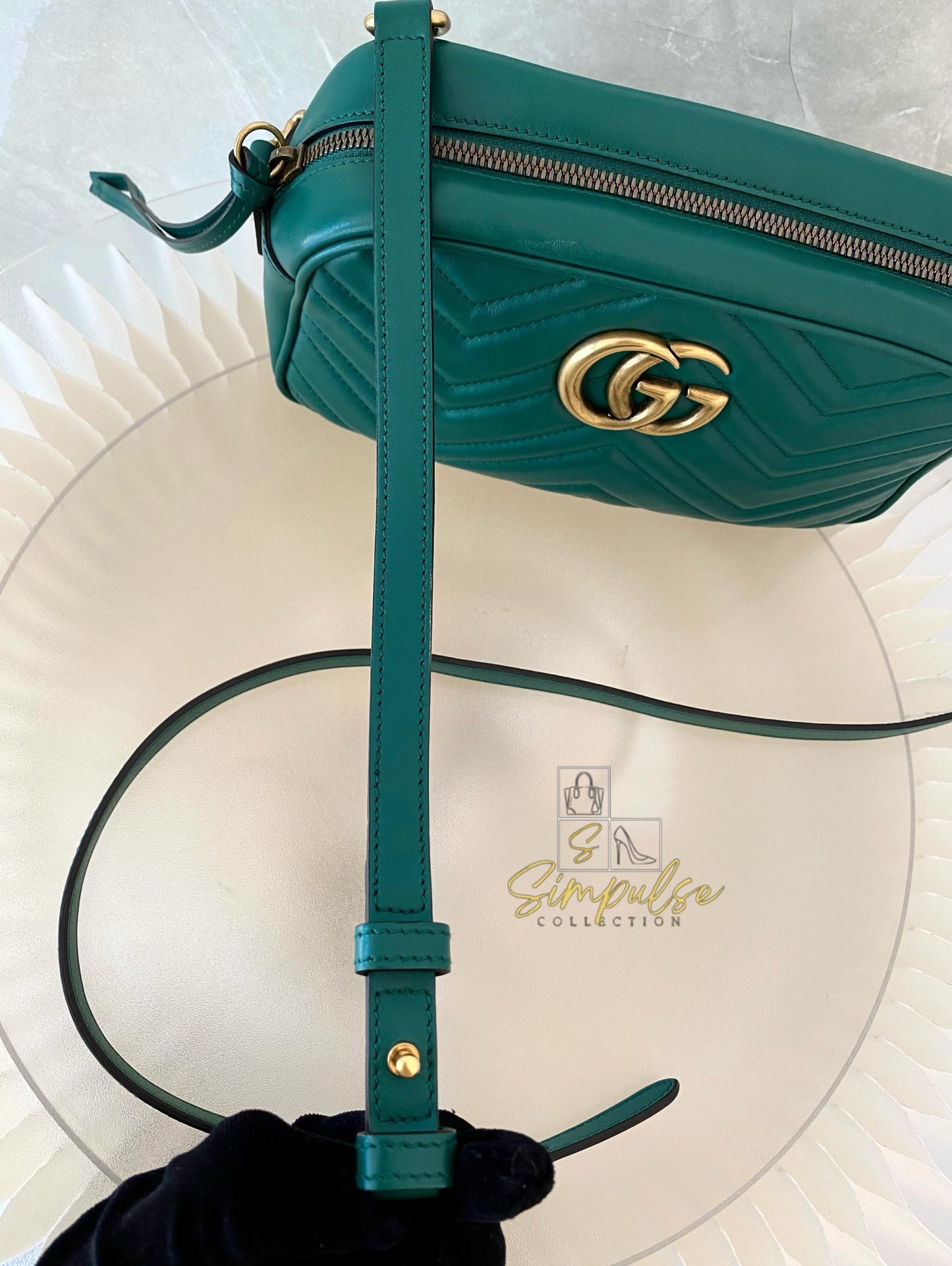 Gucci Marmont Calfskin Matelasse Small Gg Green