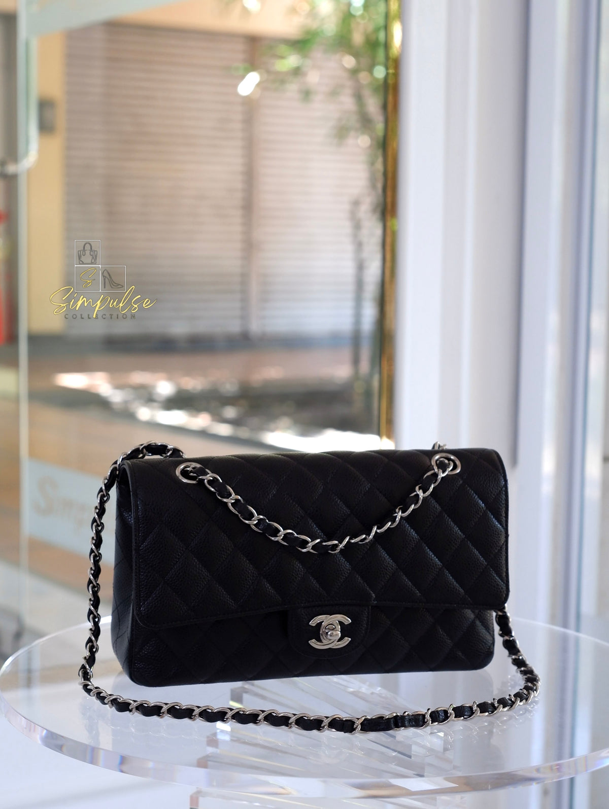 CHANEL DOUBLE FLAP BLACK MEDIUM CAVIAR SHW