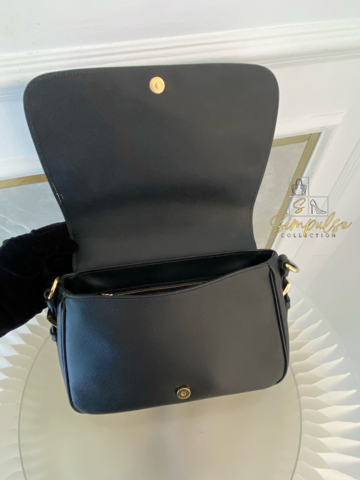 PRADA BLACK DAINO FLAP CROSSBODY BAG