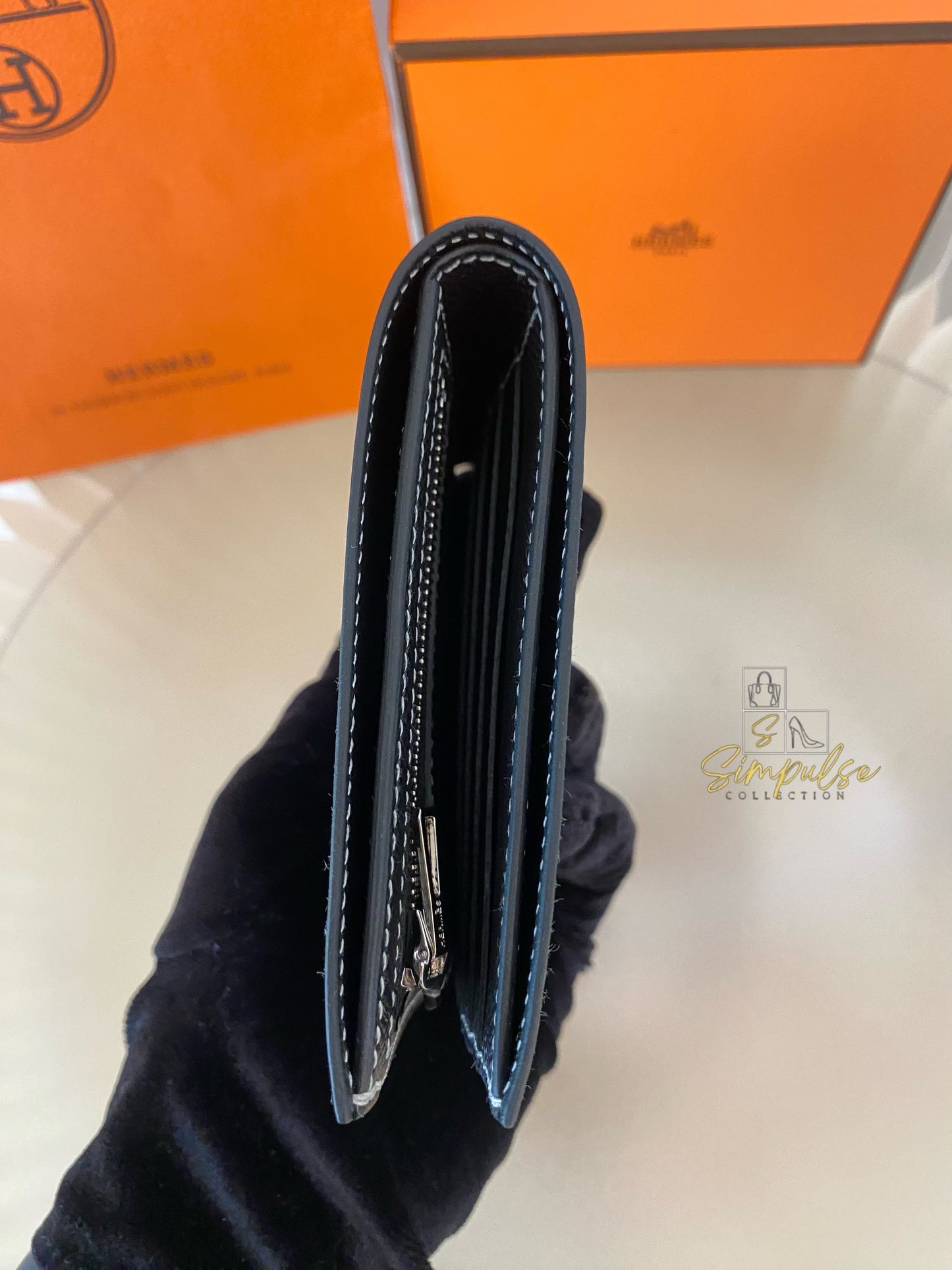 HERMES Sellier Compact Veau Epsom Black