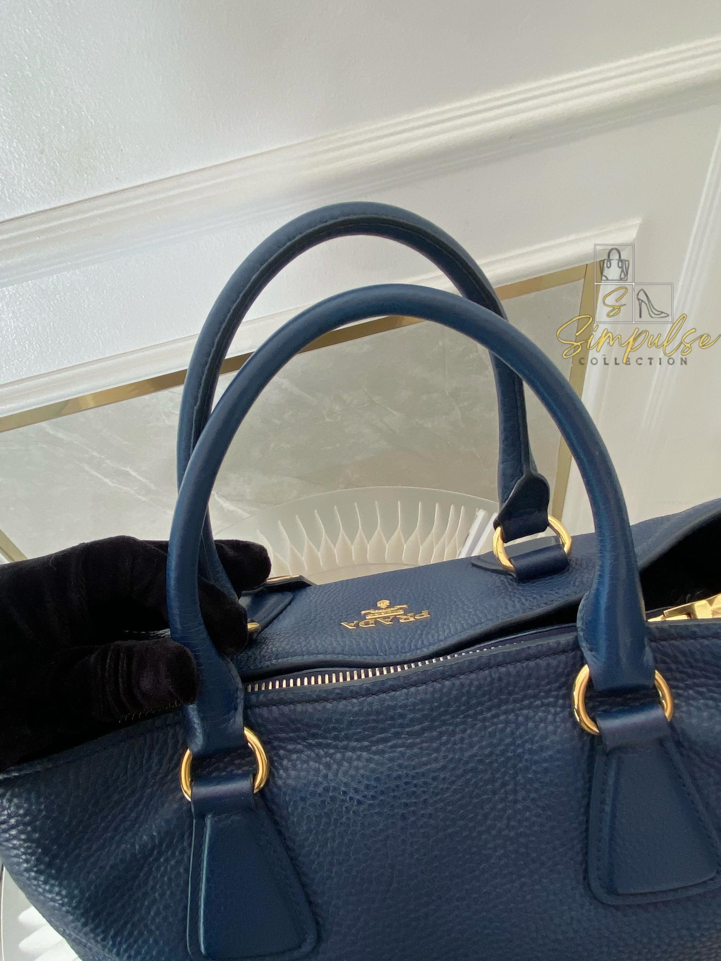 Prada Bluette Vitello Daino Leather Tote Bag