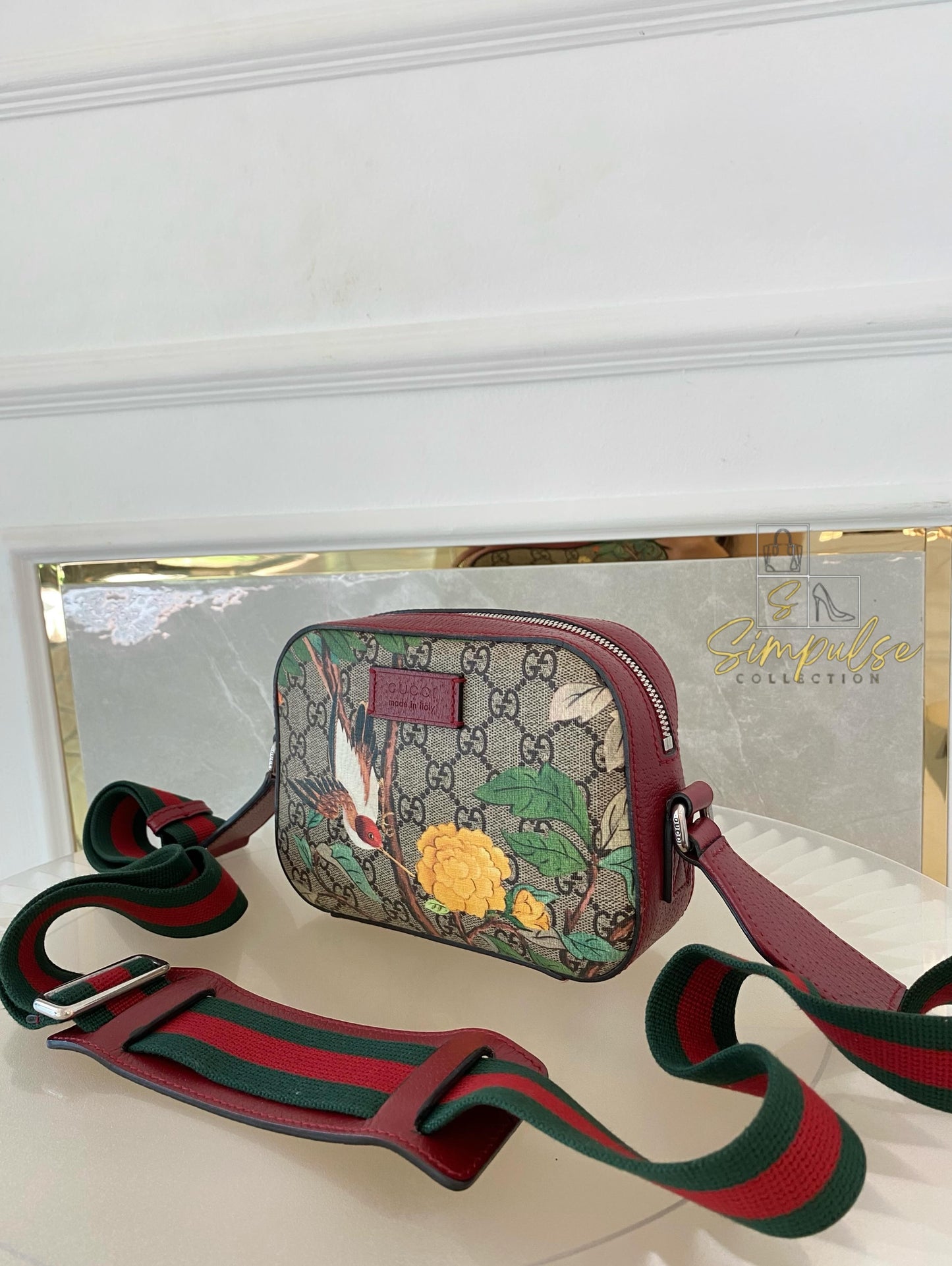 Gucci GG Supreme Monogram Tian Web Small Camera Bag