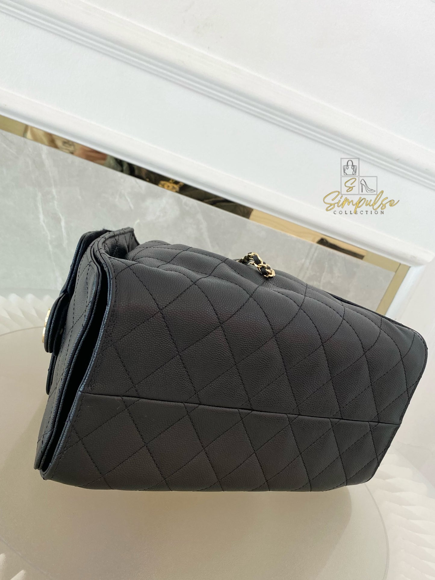 CHANEL C25 SMALL BLACK CAVIAR GHW