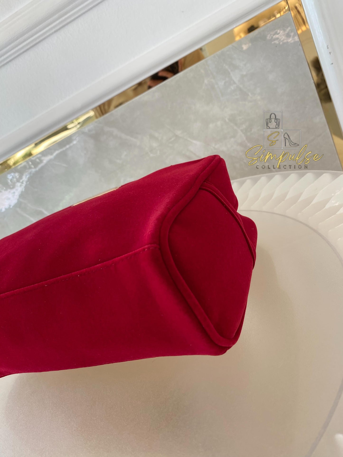 Gucci Red Velvet Cosmetic Pouch w/ Gold G Parfums Plaque