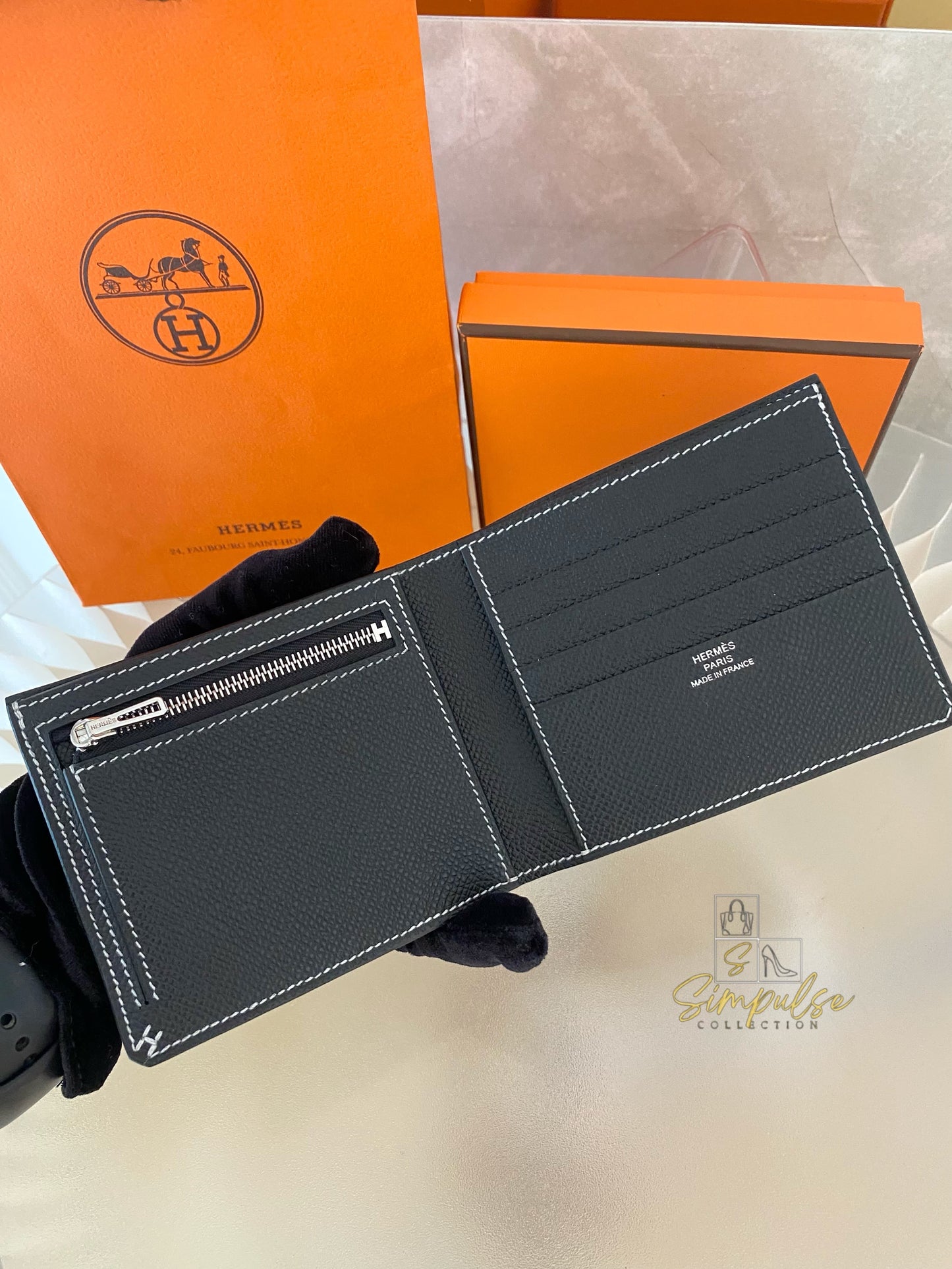 HERMES Sellier Compact Veau Epsom Black