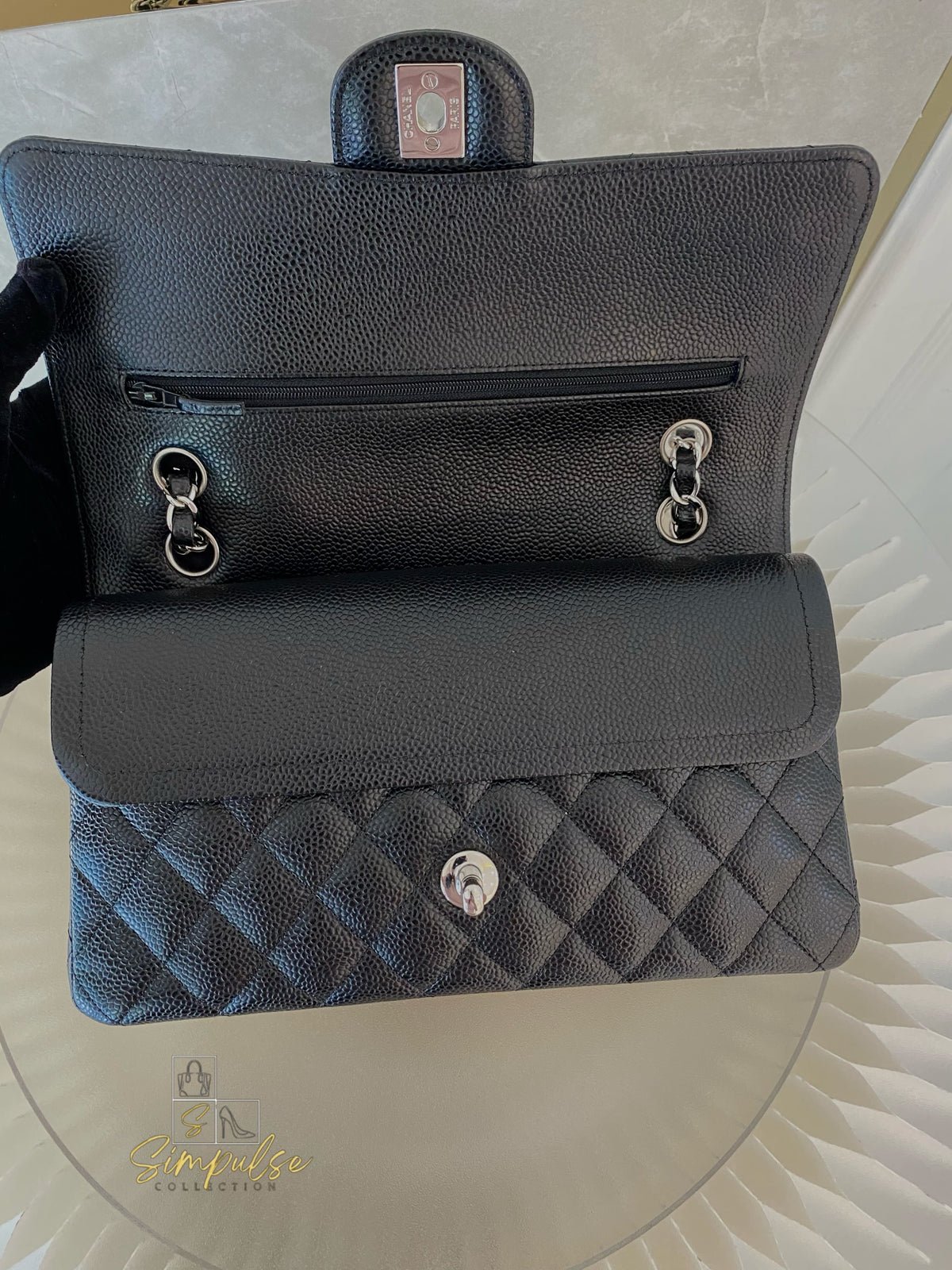 CHANEL DOUBLE FLAP BLACK MEDIUM CAVIAR SHW