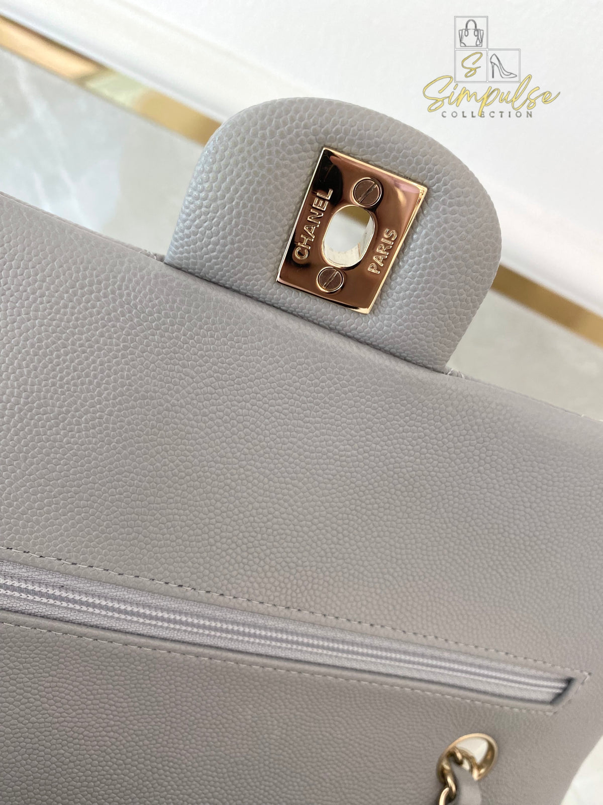 CHANEL CLASSIC MEDIUM DOUBLE FLAP DOVE GRAY