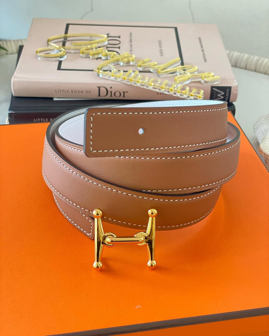 Hermes Belt Reversible Tan/White