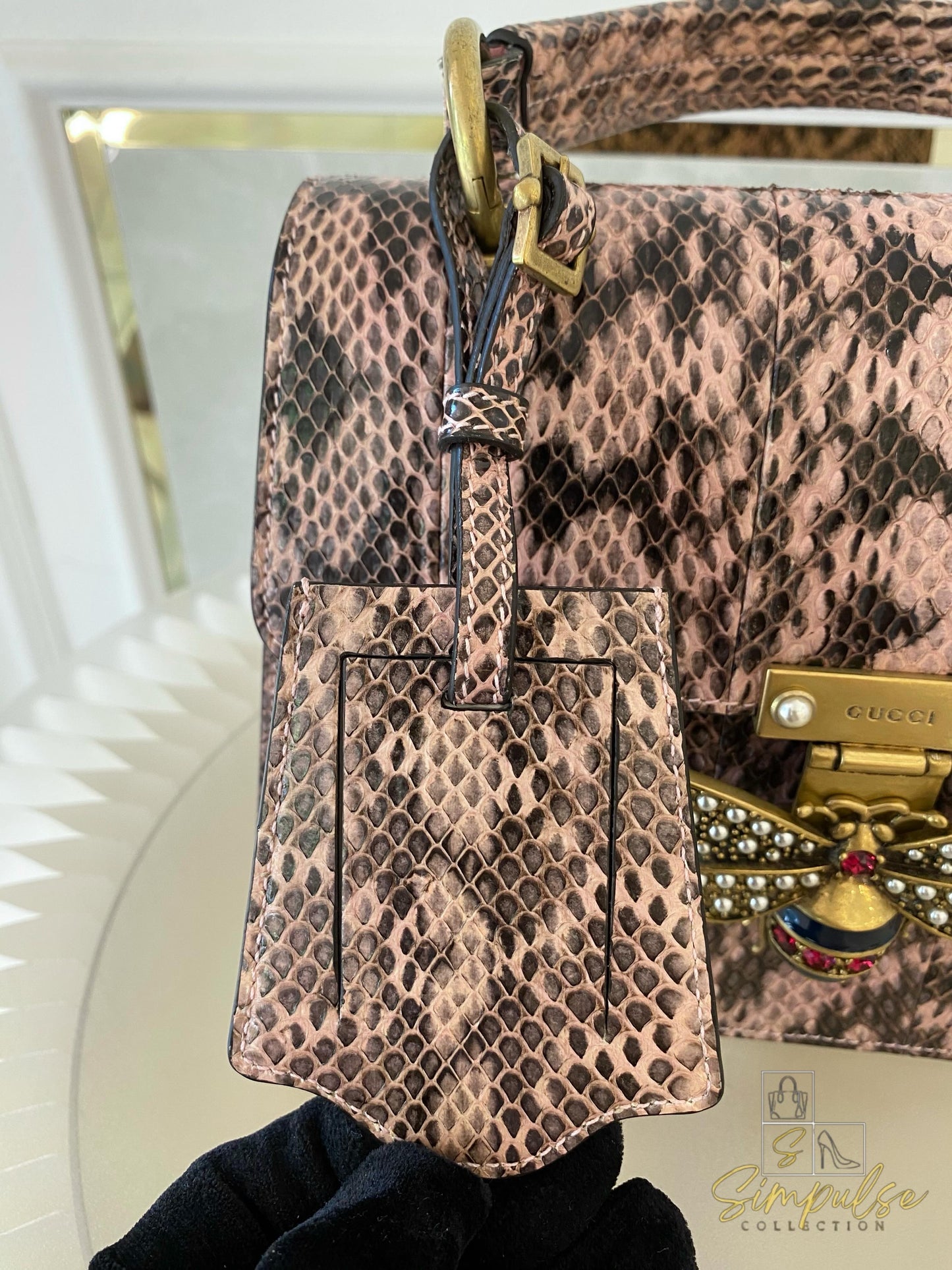 Gucci Queen Margaret Small Snakeskin Top Handle in Pink