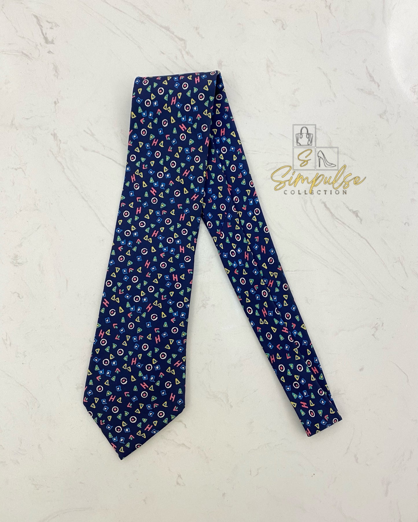 HERMES NAVY BLUE w/ COLORFUL GEOMETRIC SHAPE