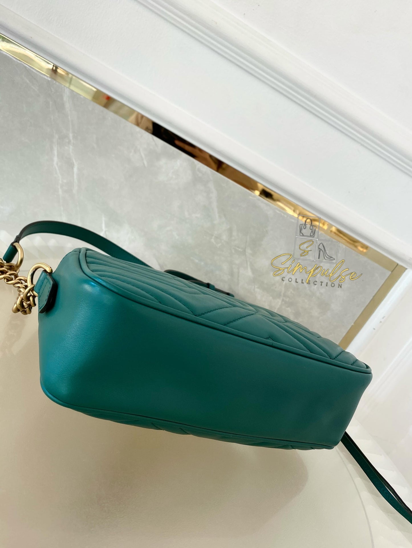 Gucci Marmont Calfskin Matelasse Small Gg Green