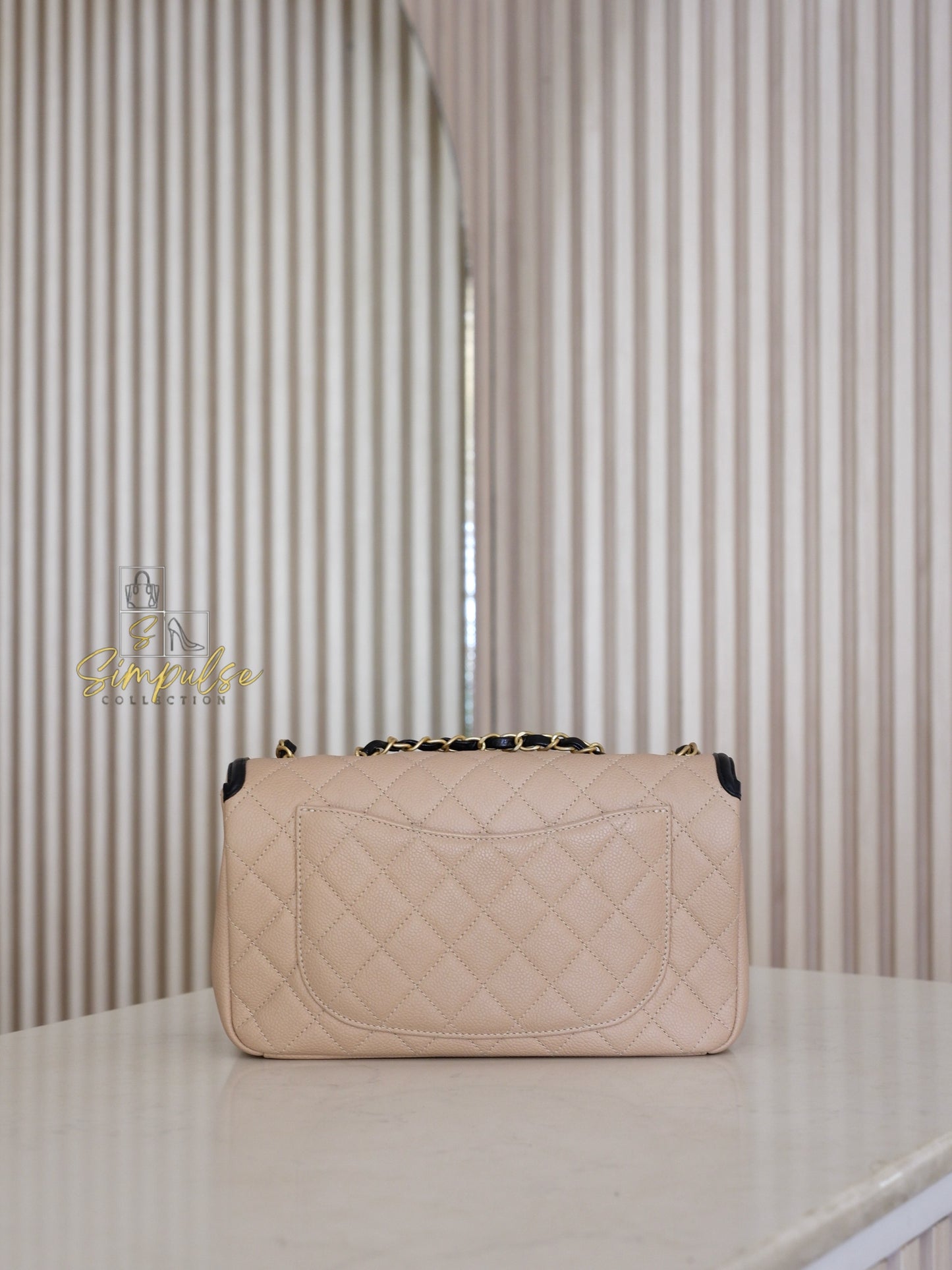 CHANEL BEIGE QUILTED CAVIAR & BLACK LAMBSKIN CC FILIGREE FLAP