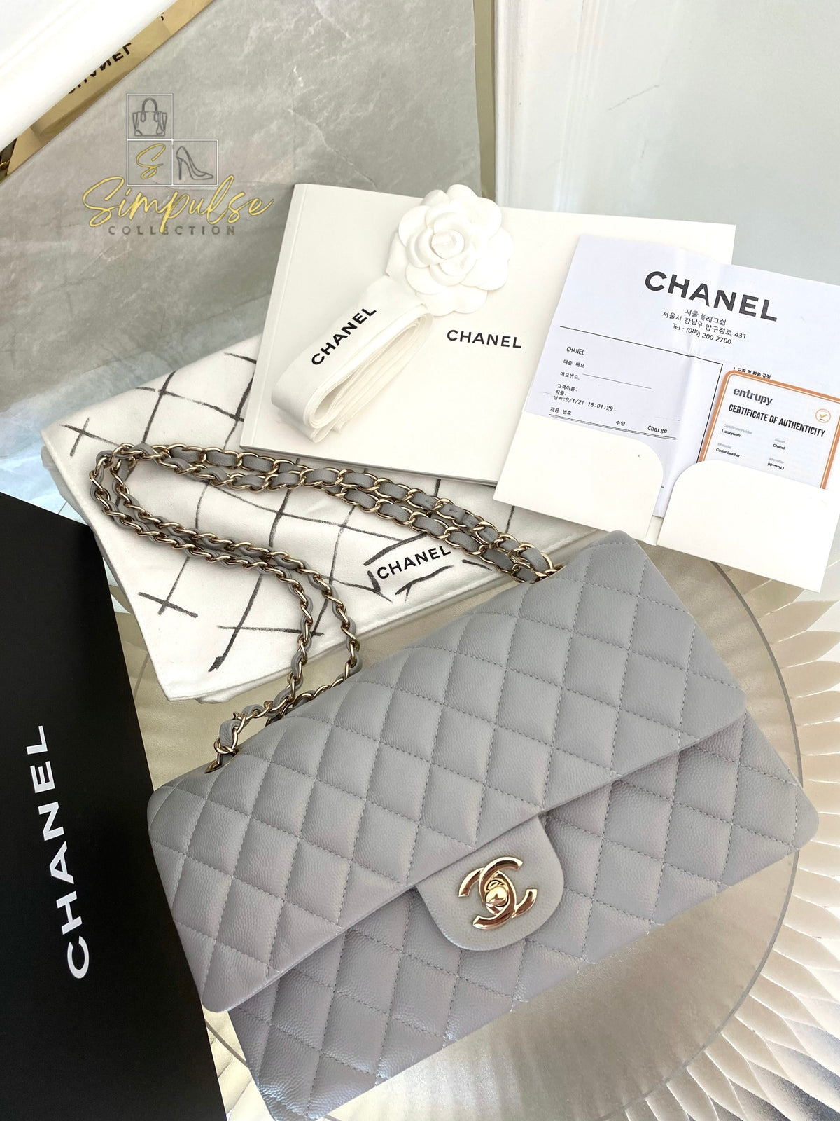 CHANEL CLASSIC MEDIUM DOUBLE FLAP DOVE GRAY