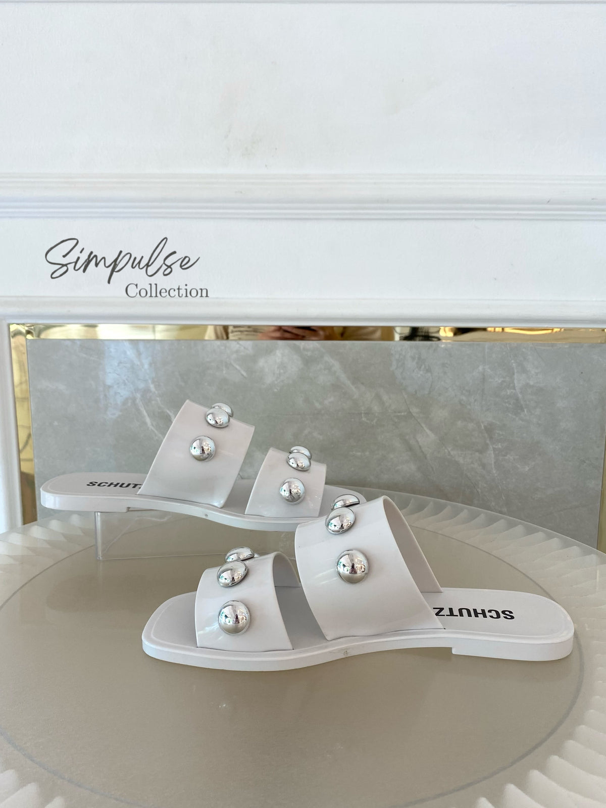 SCHUTZ Lizzie Crystal Slide Sandals White