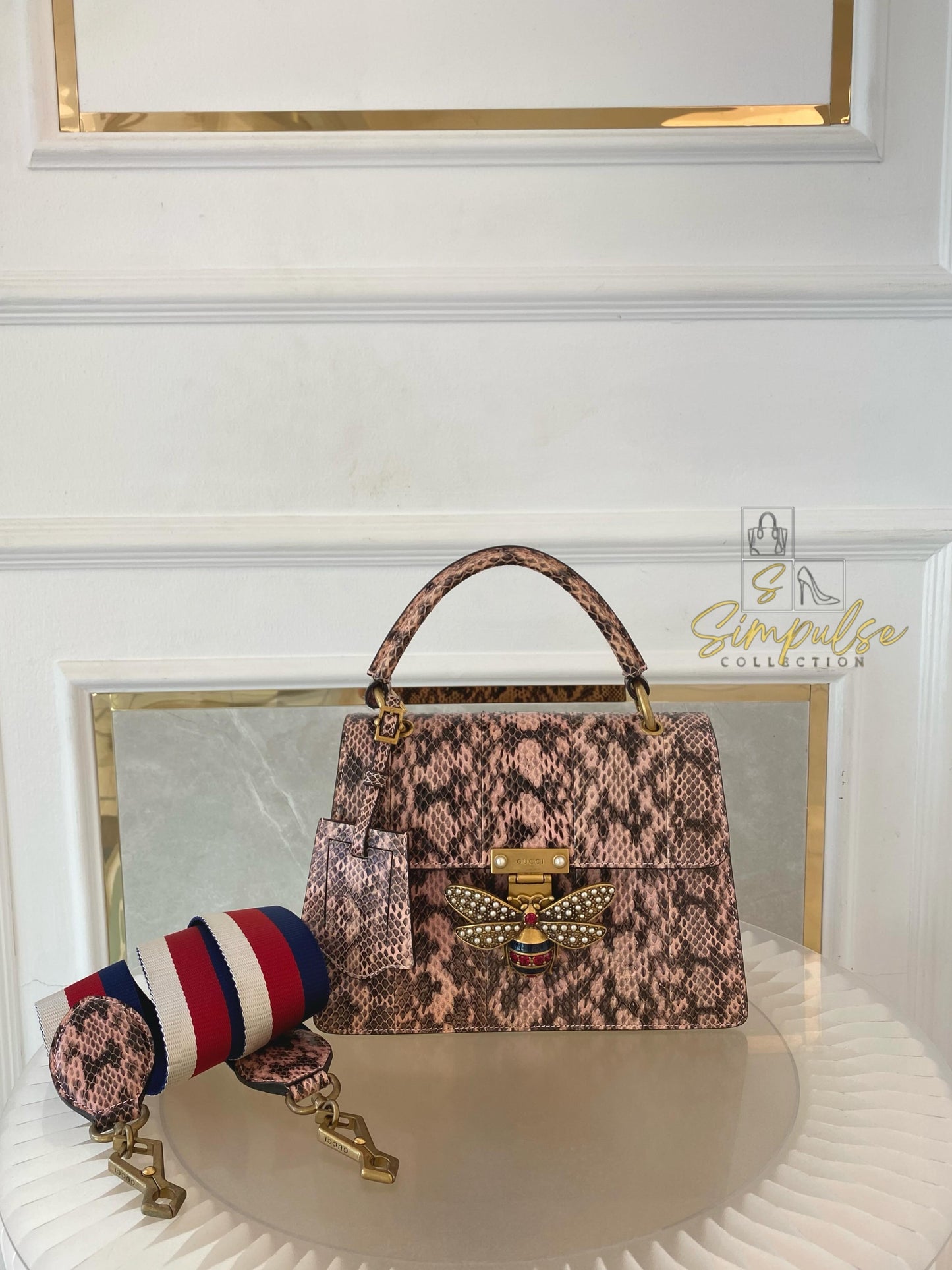 Gucci Queen Margaret Small Snakeskin Top Handle in Pink