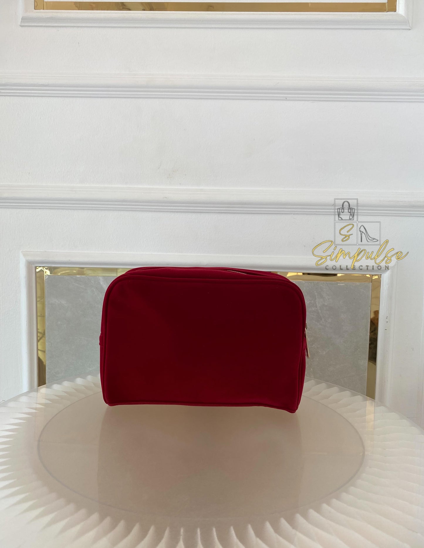 Gucci Red Velvet Cosmetic Pouch w/ Gold G Parfums Plaque