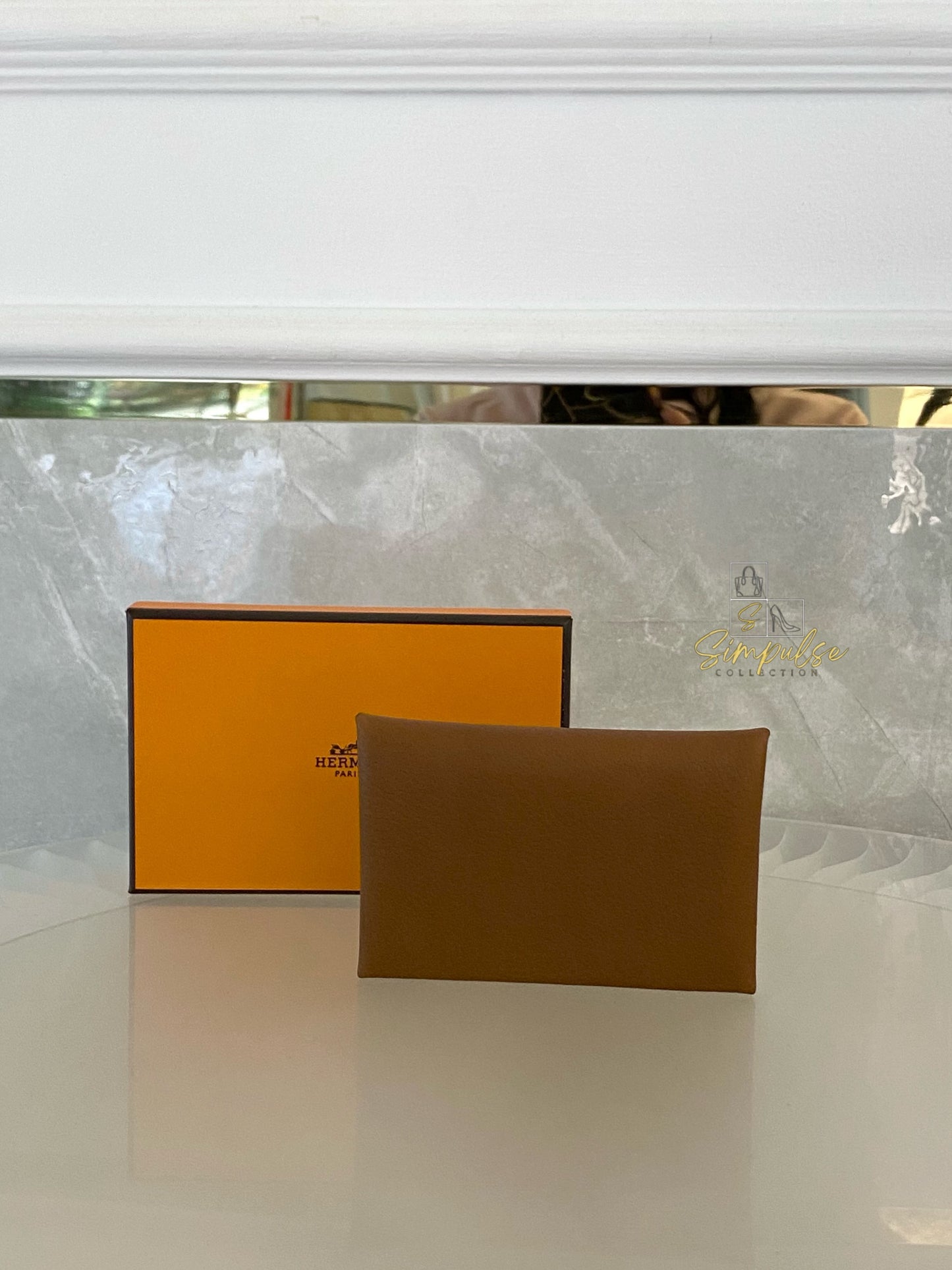 HERMES CALVI CARD HOLDER TAN