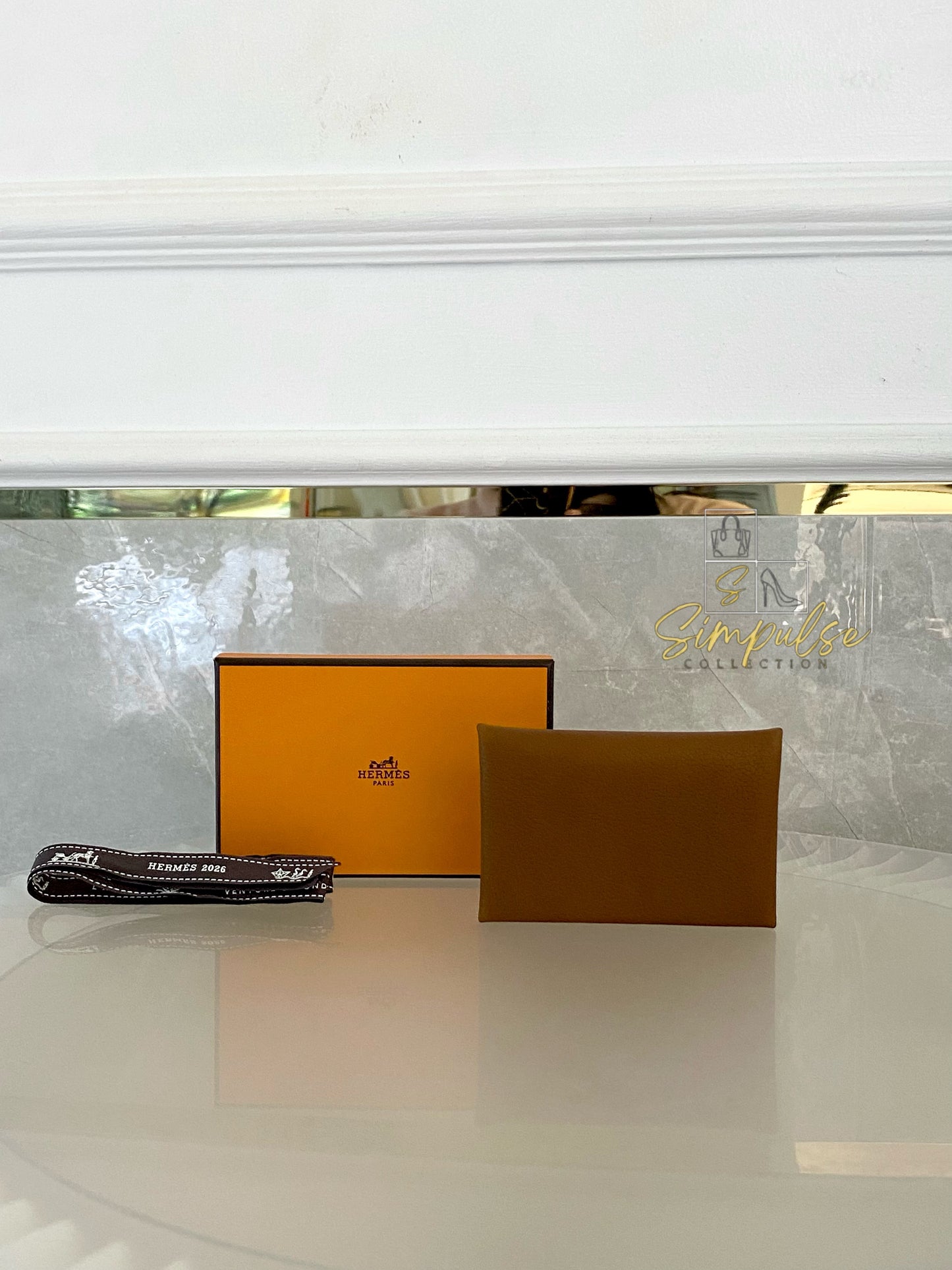HERMES CALVI CARD HOLDER TAN