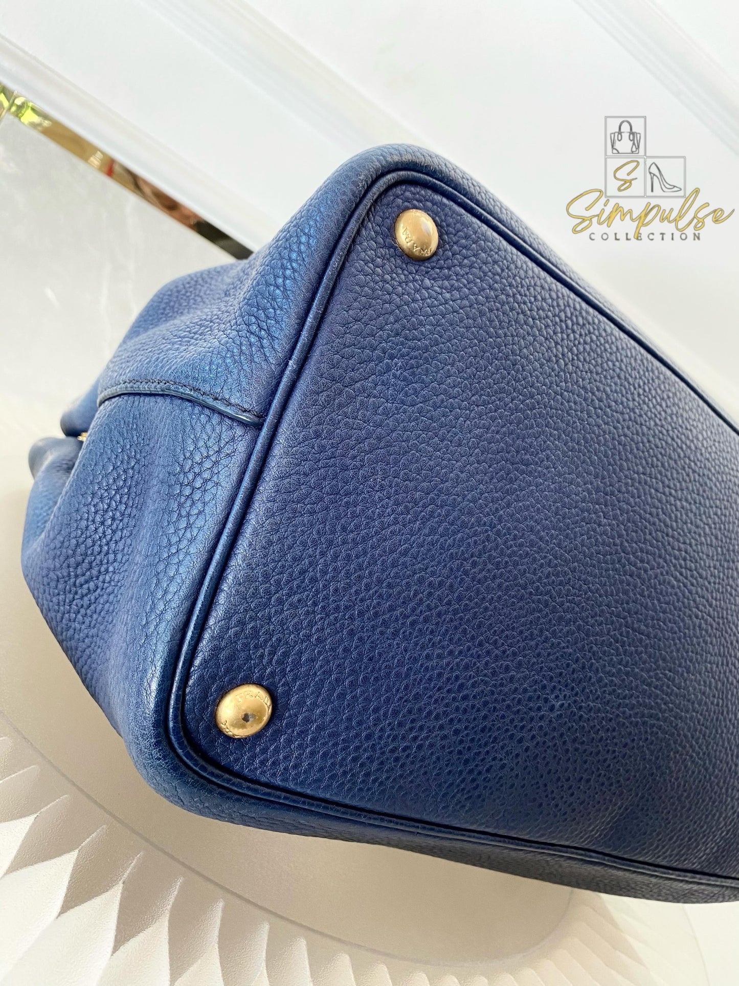 Prada Bluette Vitello Daino Leather Tote Bag