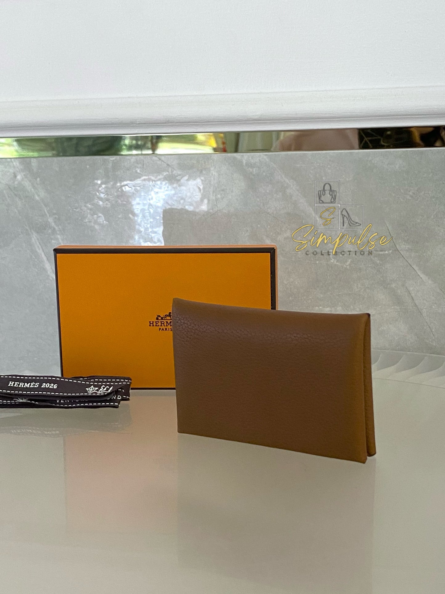 HERMES CALVI CARD HOLDER TAN